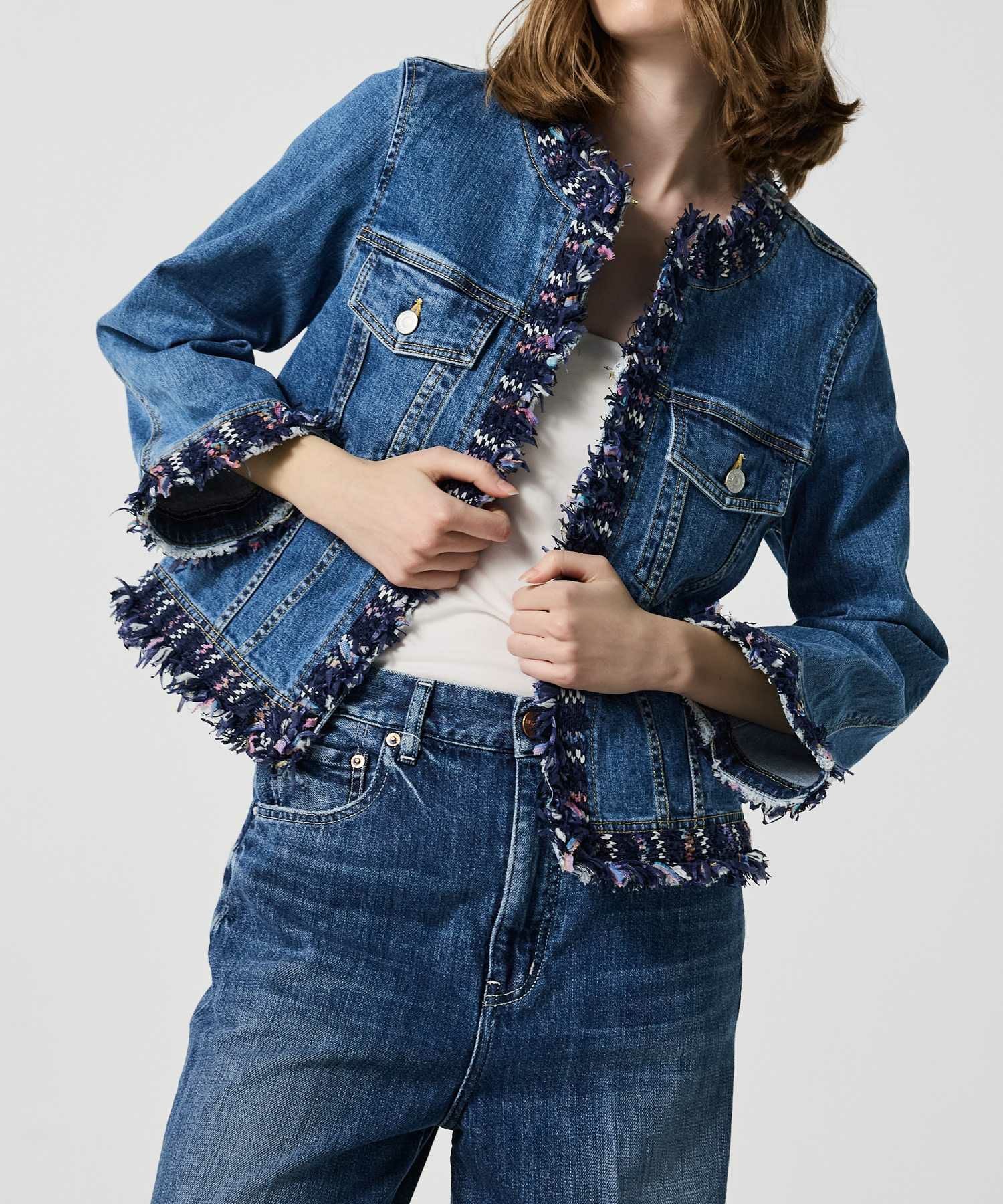 JAPAN DENIM(ジャパンデニム)】 COOHEM_TWEED FRINGE NO COLLAR JACKET
