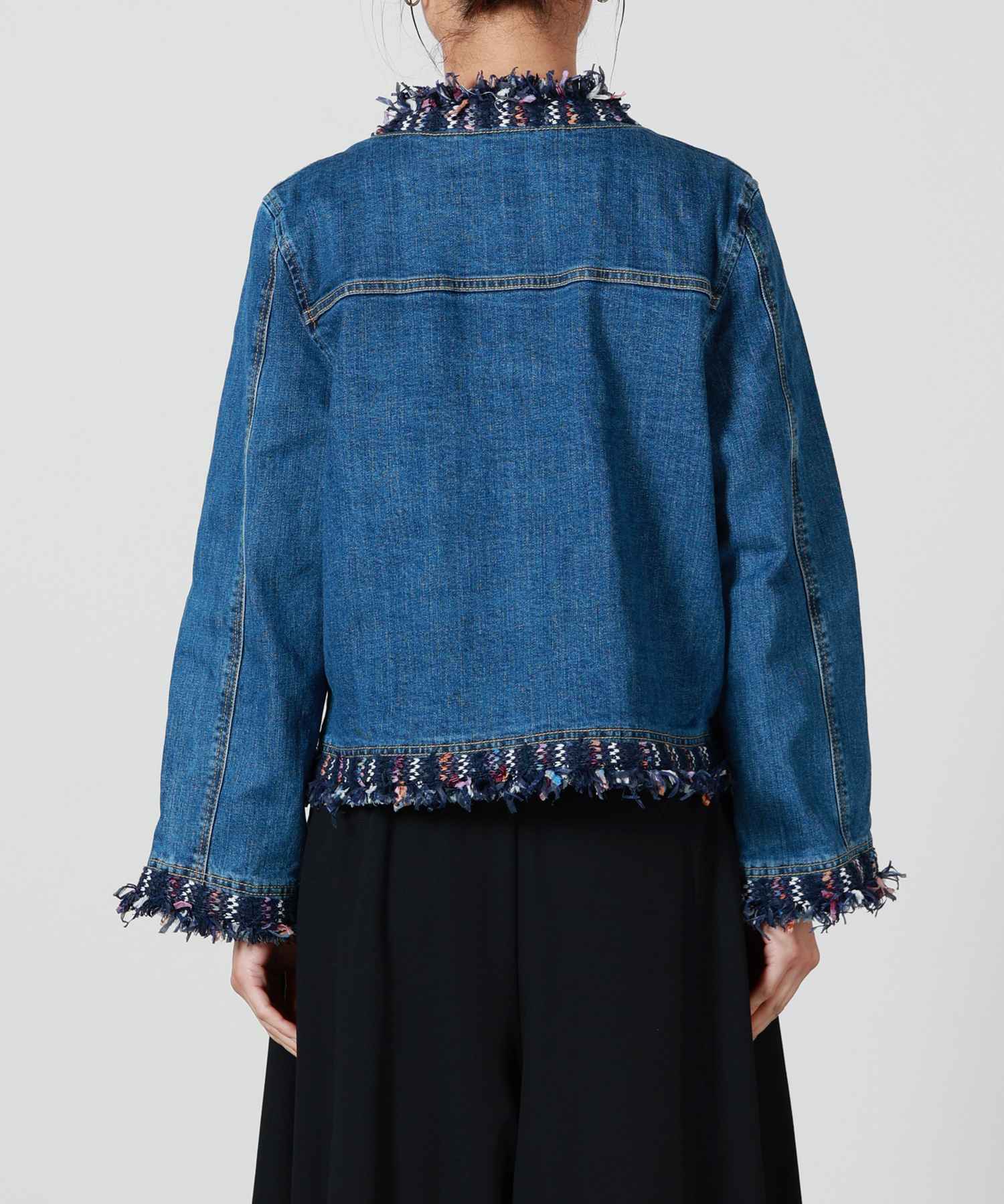 JAPAN DENIM(ジャパンデニム)】 COOHEM_TWEED FRINGE NO COLLAR JACKET