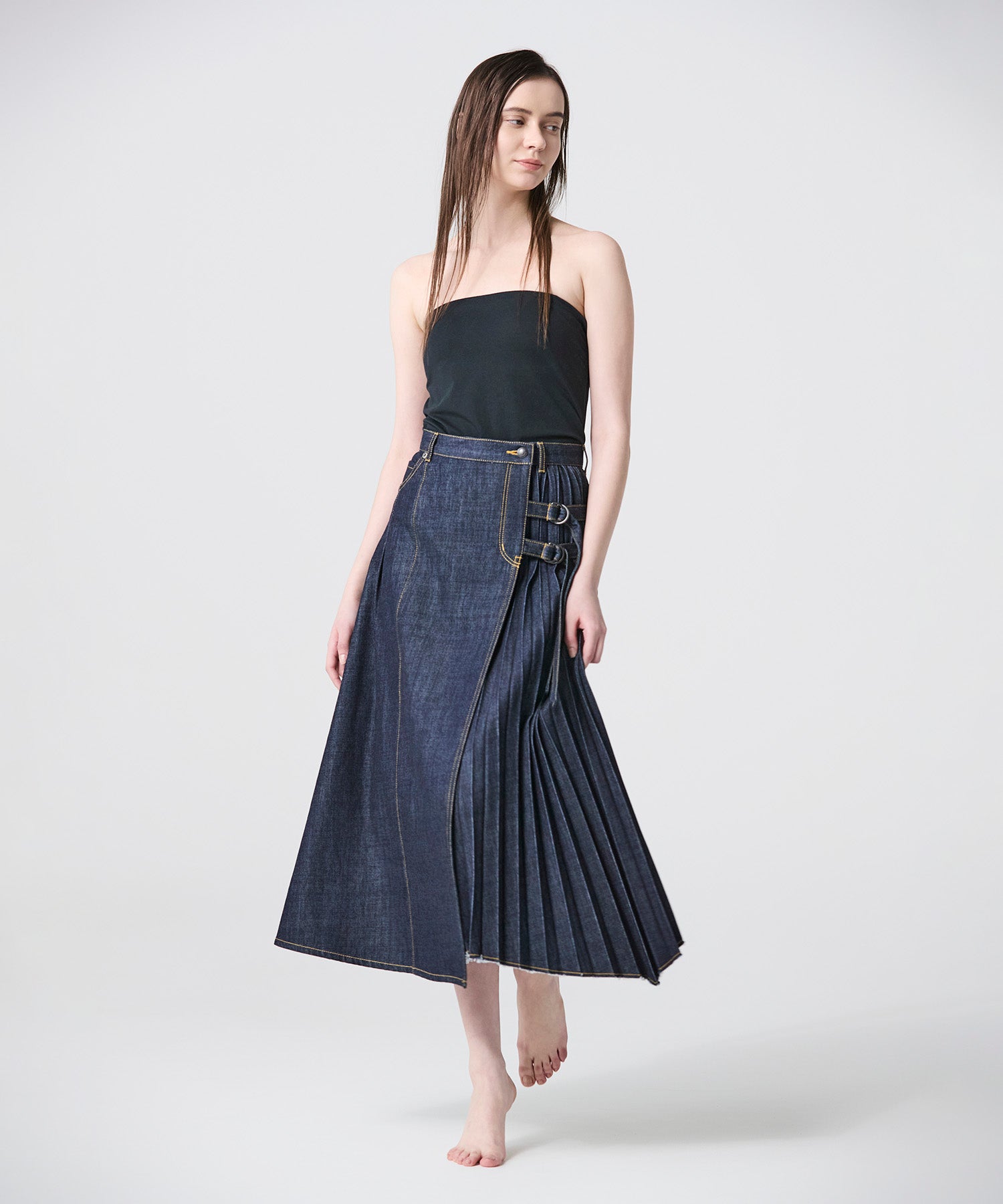 EZUMIラッププリーツデニムスカート JAPAN DENIM(ジャパンデニム)】 EZUMI _ WRAP PLEATS DENIM SKIRT