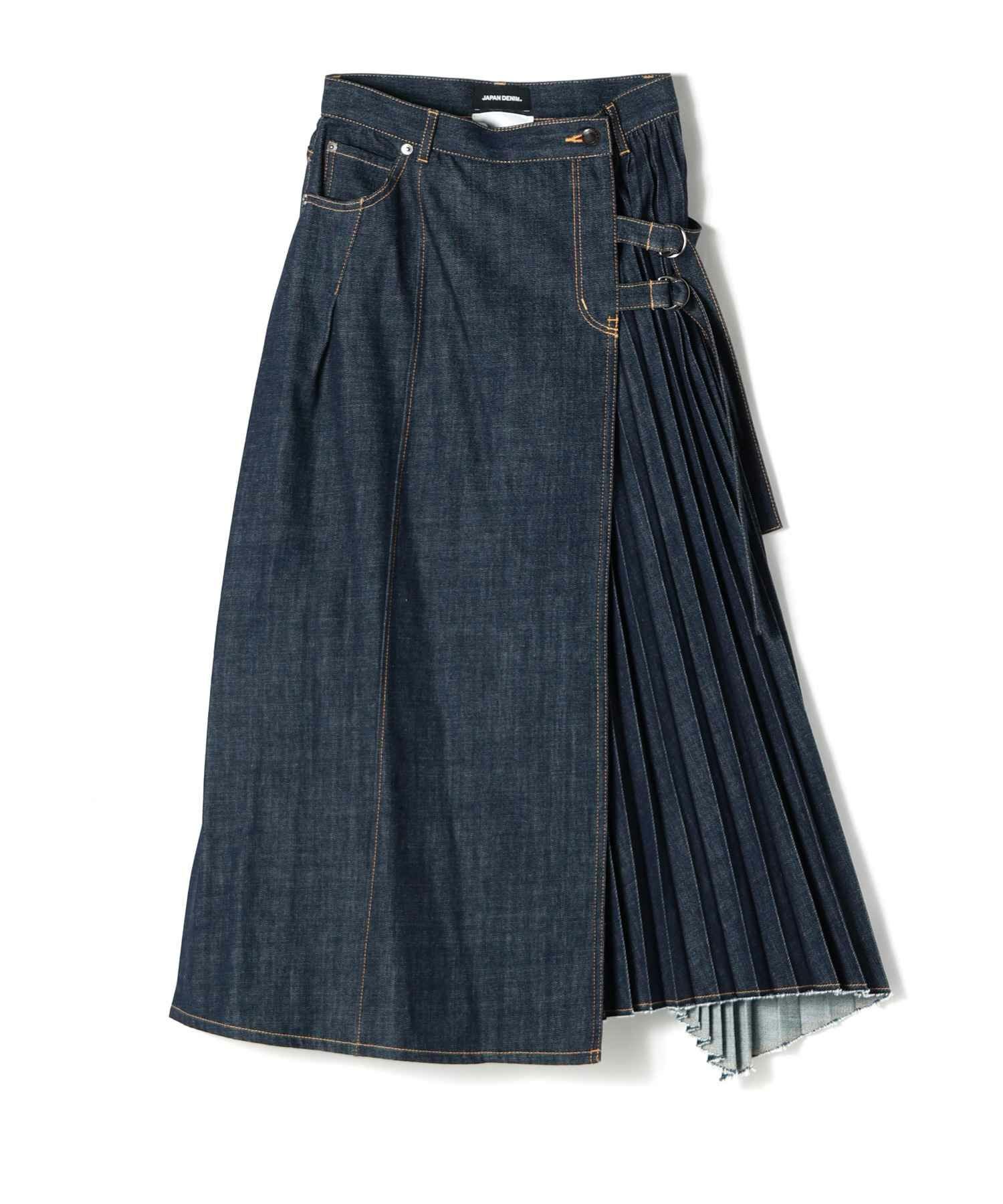EZUMIラッププリーツデニムスカート JAPAN DENIM(ジャパンデニム)】 EZUMI _ WRAP PLEATS DENIM SKIRT