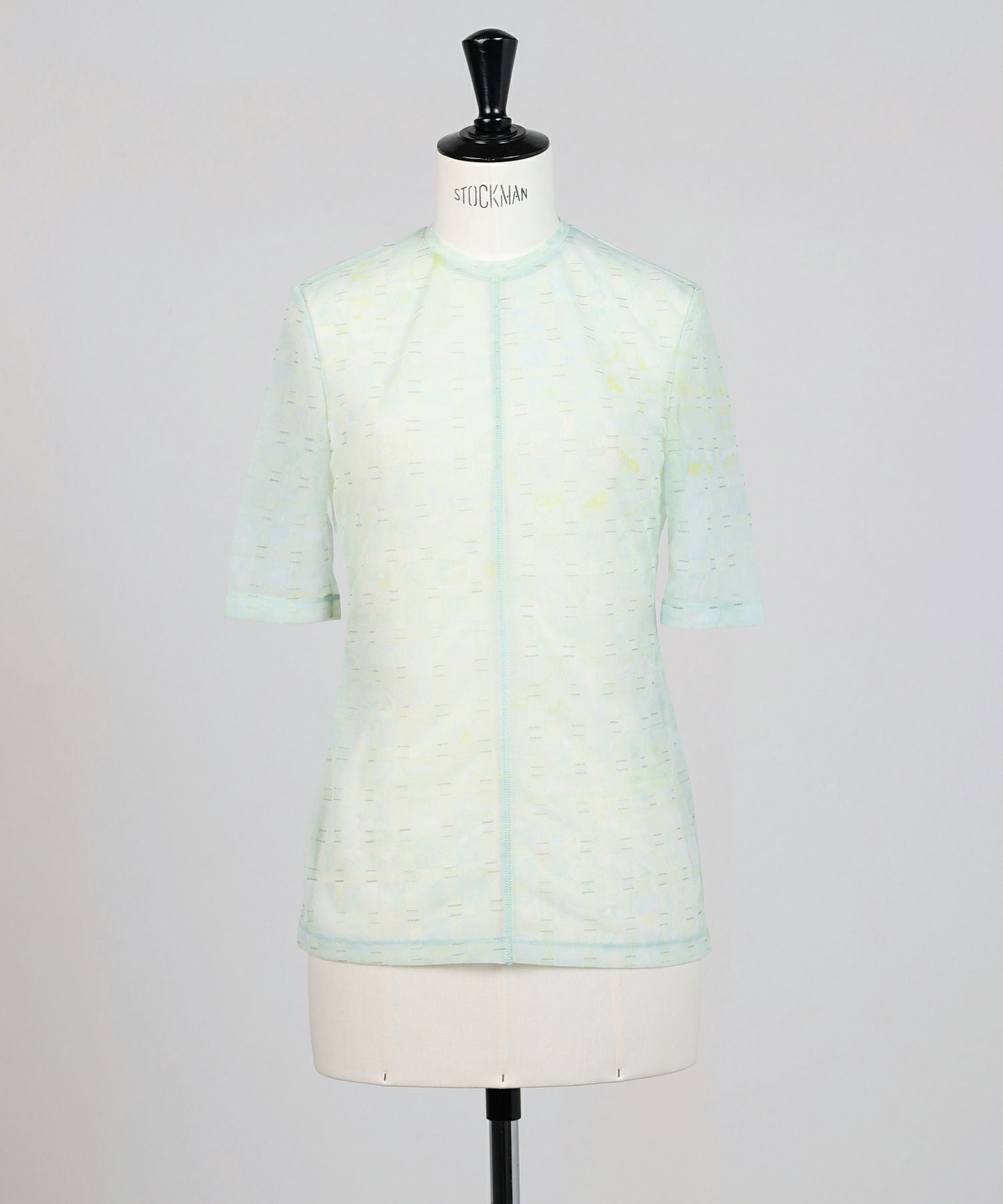 Mame Kurogouchi マメクロゴウチ 23SS 日本製 Marble Printed Plaid Sheer High Neck Top マーブルプリント シアーハイネックカットソー MM23SS-JS020 2 MINT GREEN 定価35,200円 トップス【新古品】【中古】【Mame Kurogouchi】 レディース】Marble Printed Plaid Sheer High Neck Top | Mame