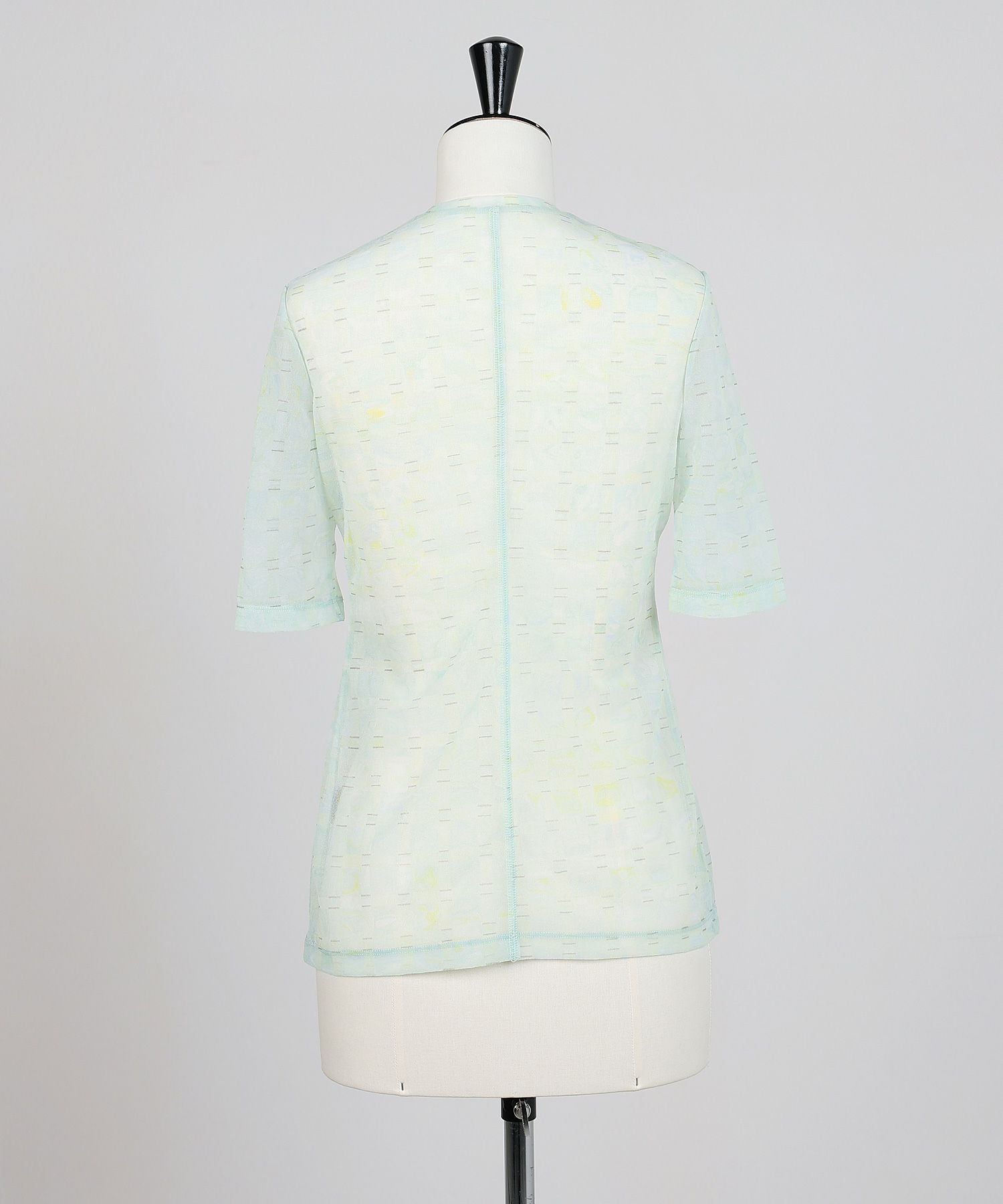 Mame Kurogouchi マメクロゴウチ 23SS 日本製 Marble Printed Plaid Sheer High Neck Top マーブルプリント シアーハイネックカットソー MM23SS-JS020 1 MINT GREEN 定価35,200円 トップス【新古品】【中古】【Mame Kurogouchi】 レディース】Marble Printed Plaid Sheer High Neck Top | Mame