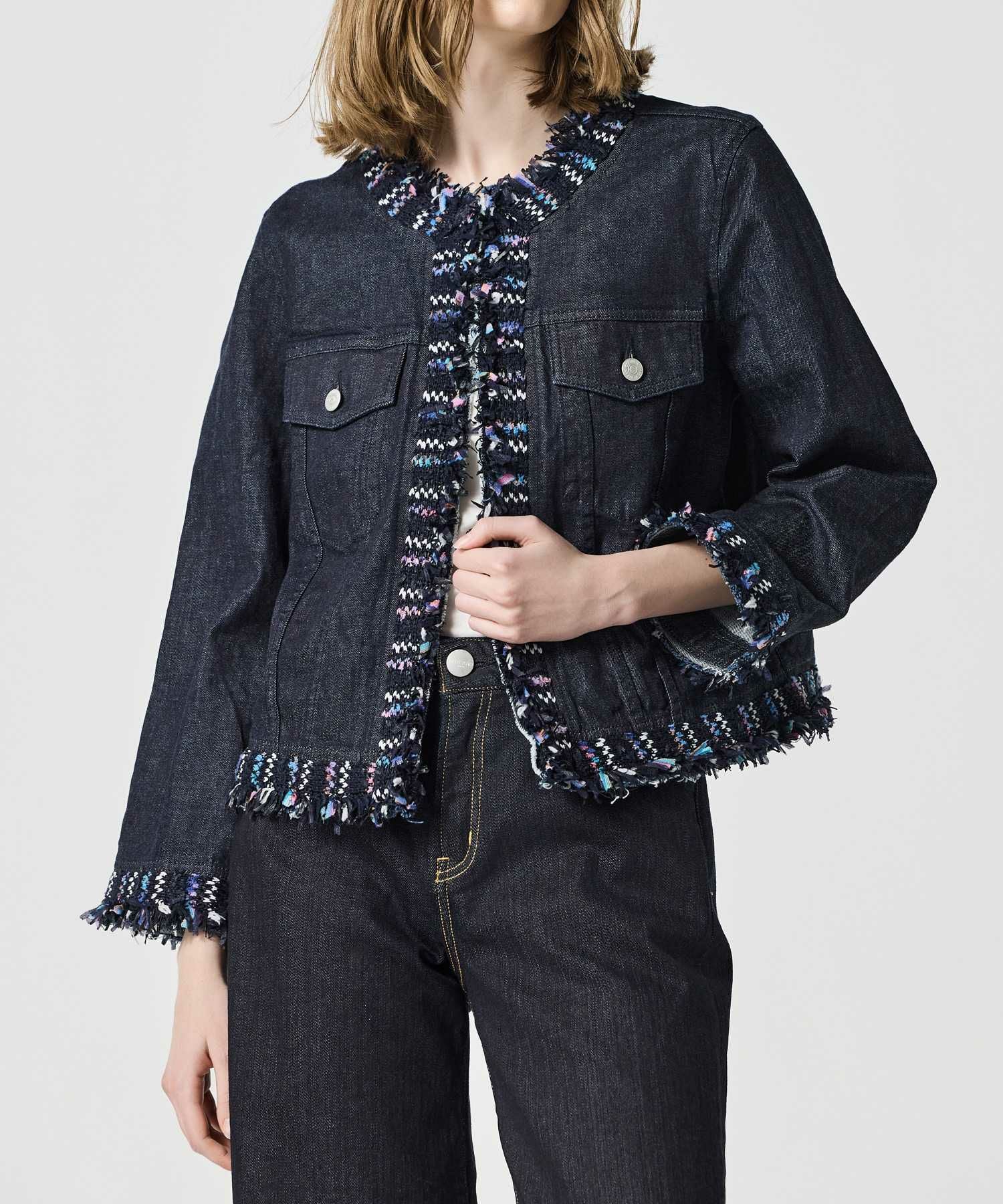 JAPAN DENIM(ジャパンデニム)】 COOHEM_TWEED FRINGE NO COLLAR JACKET