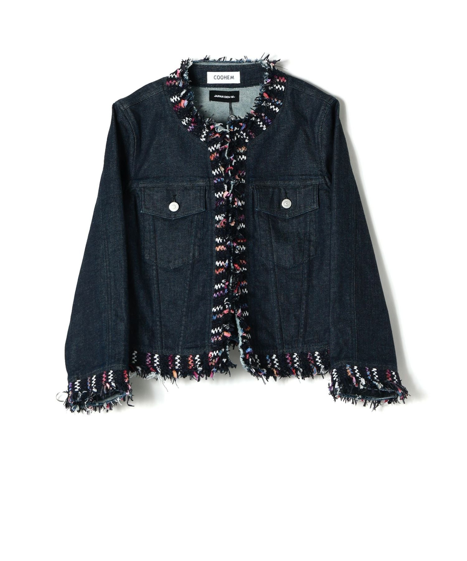 JAPAN DENIM(ジャパンデニム)】 COOHEM_TWEED FRINGE NO COLLAR JACKET