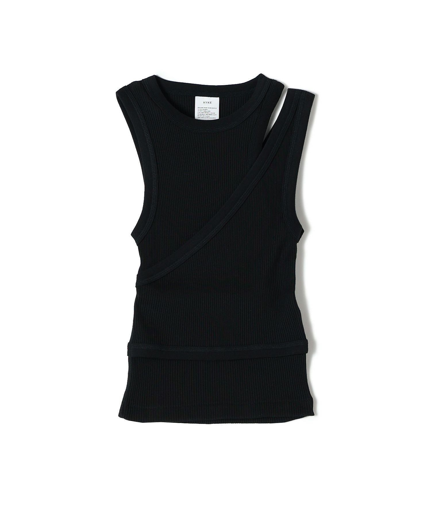 HYKE ハイク｜ダブルショルダー アシンメトリックタンクトップ レイヤード 白 DOUBLE SHOULDER TANK TOP-ダブルショルダータンクトップ-HYKE（ハイク