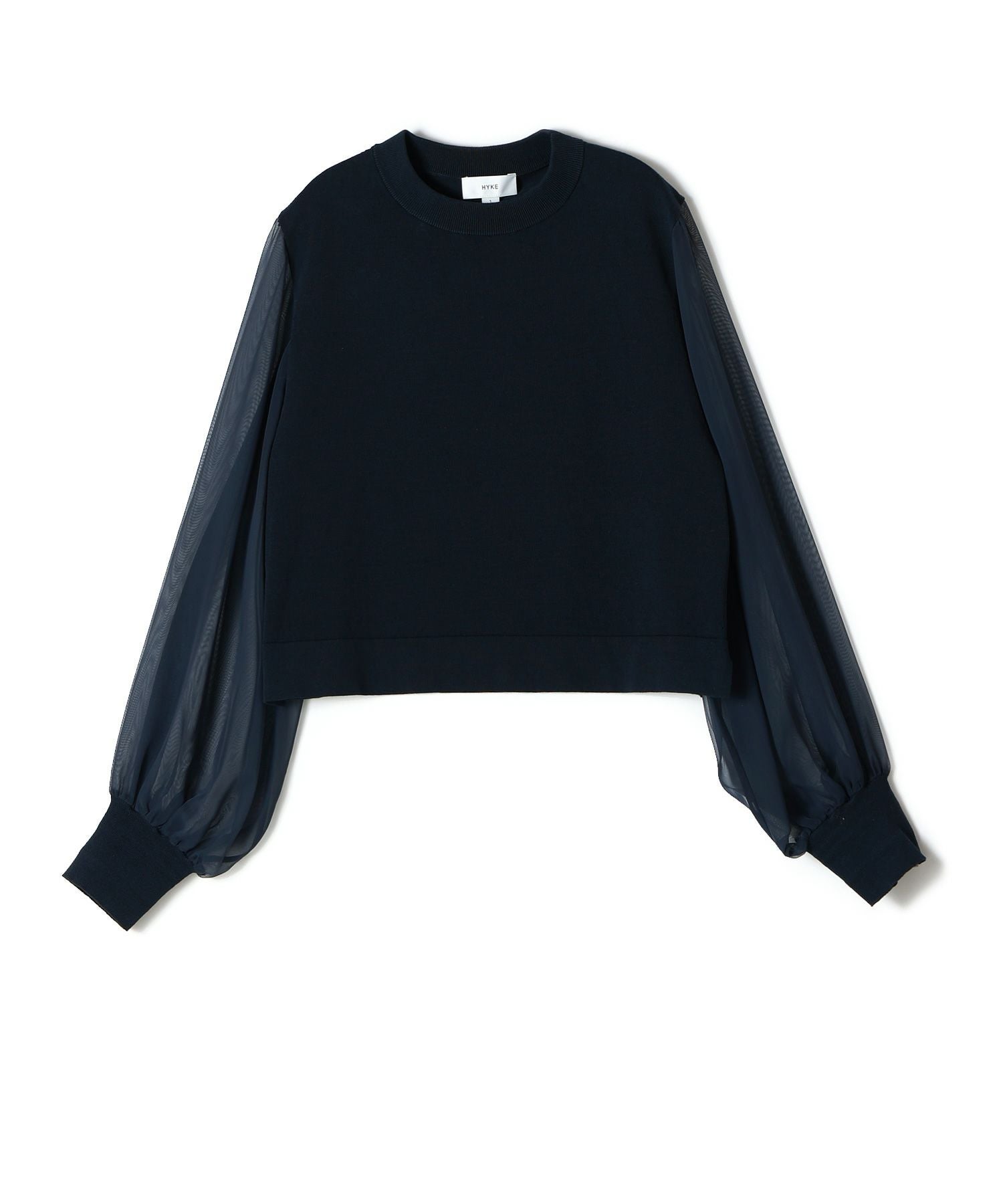 HYKE(ハイク)】 CREW NECK CROPPED SWEATER WITH SHEER SLEEVES