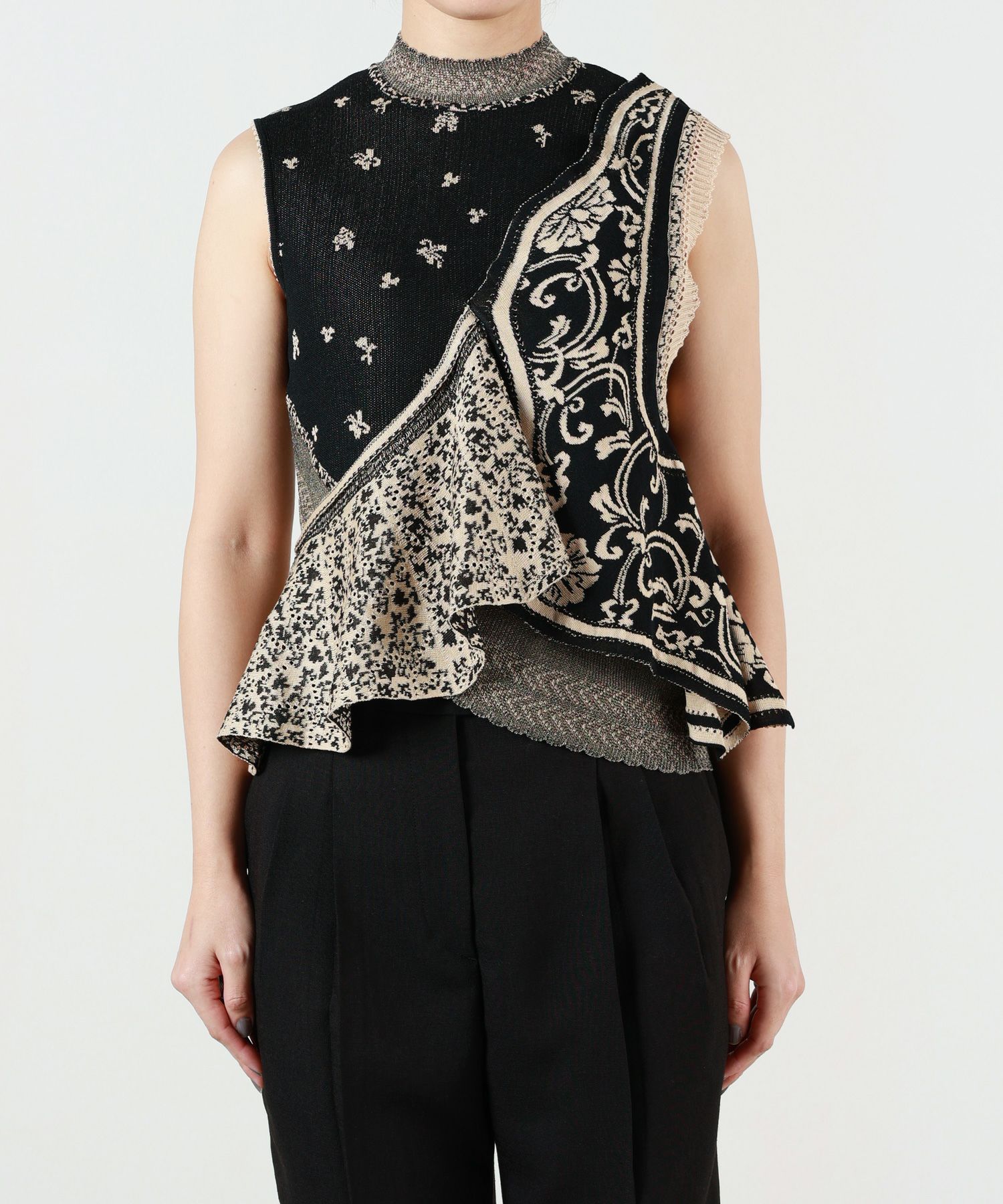 【新品未使用タグ付】 マメクロゴウチ HOLE KNITTED TOP Sサイズ Mame Kurogouchi(マメ) Lace Knitted Top BLACK - YAMAROKU（ヤマロク