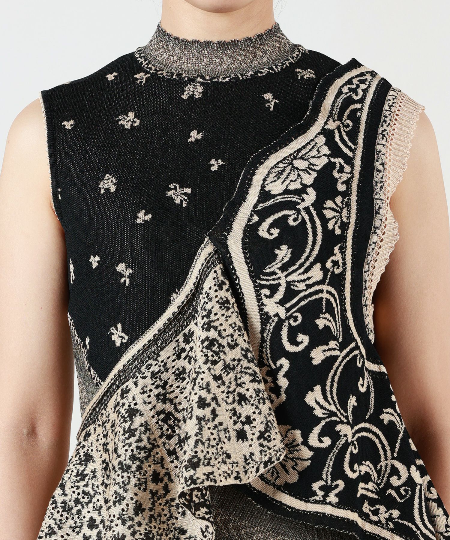 Mame Kurogouchi / マメクロゴウチ | Exotic Pattern Peplum Knit エキゾチックパターン ペプラムニット | 1 | ホワイト / ブラック | レディース Mame Kurogouchi / マメクロゴウチ | Exotic Pattern Peplum Knit