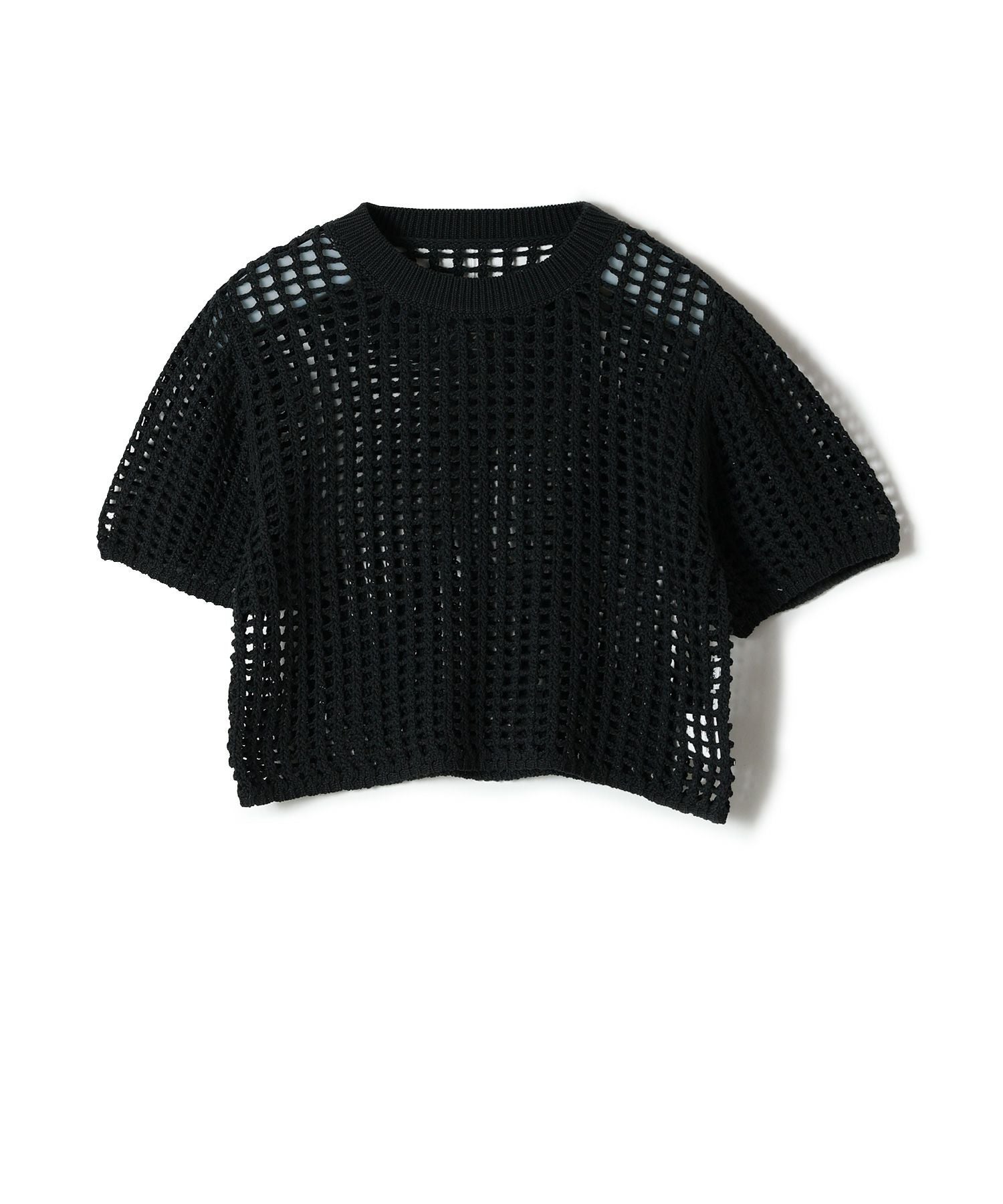 【HYKE(ハイク)】 MOHAIR CROP KNIT モヘアクロップニット HYKE(ハイク)】 CROCHETED CROPPED SHORT-SLV SWEATER｜PARIGOT ONLINE