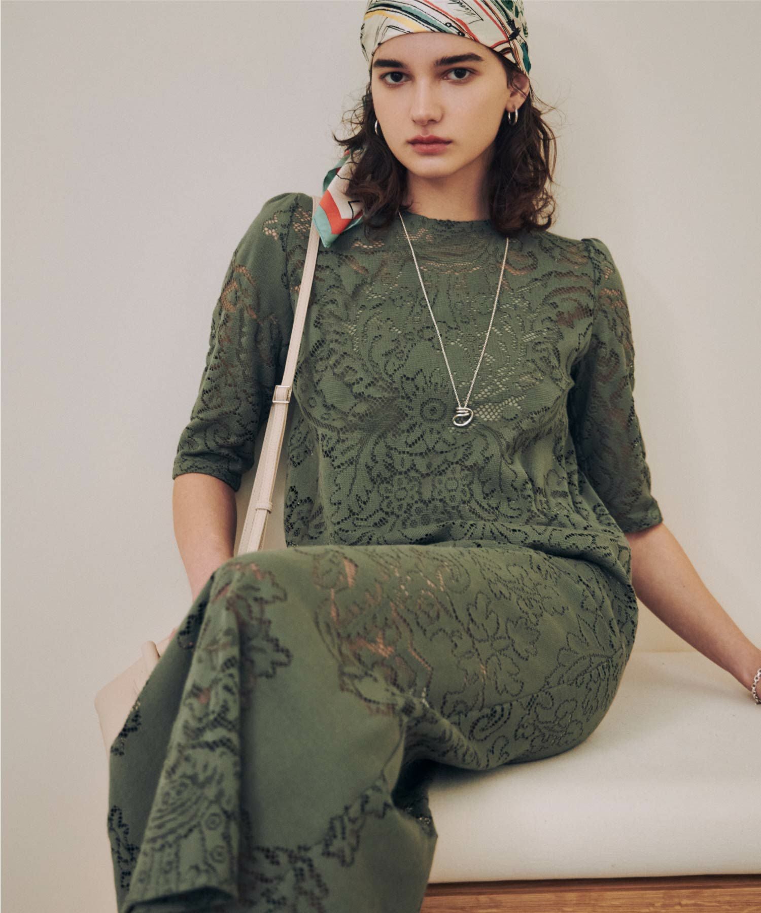 AMERI(アメリ)】PARIGOT別注 JACQUARD RUSSELL LACE DRESS｜PARIGOT