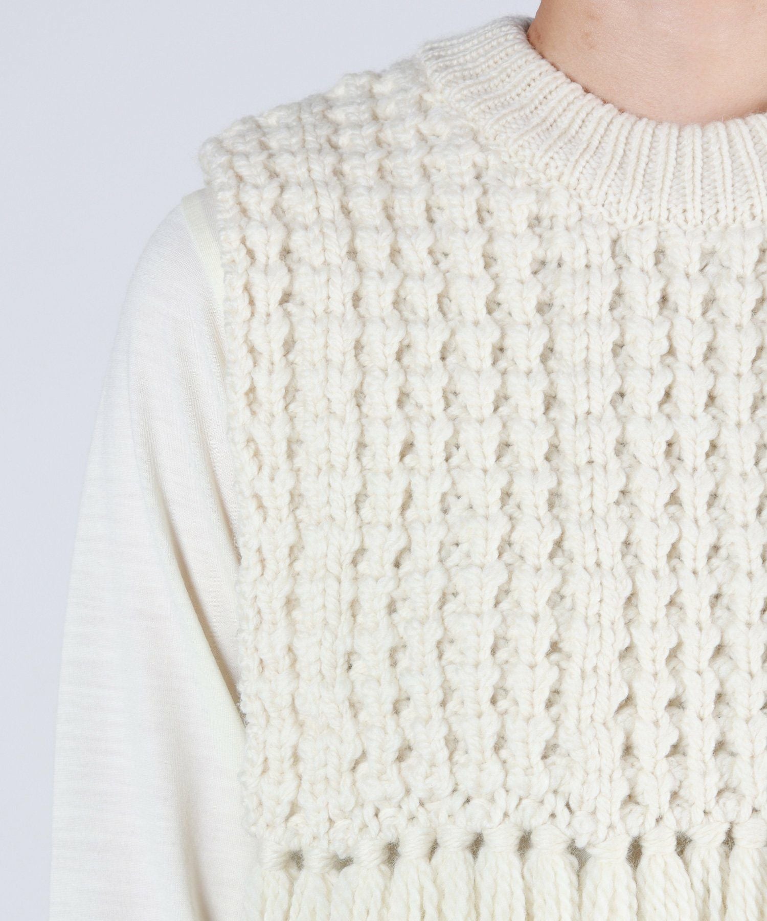 HYKE(ハイク)】 WAFFLE KNIT SWEATER TOP WITH FRINGE｜PARIGOT ONLINE