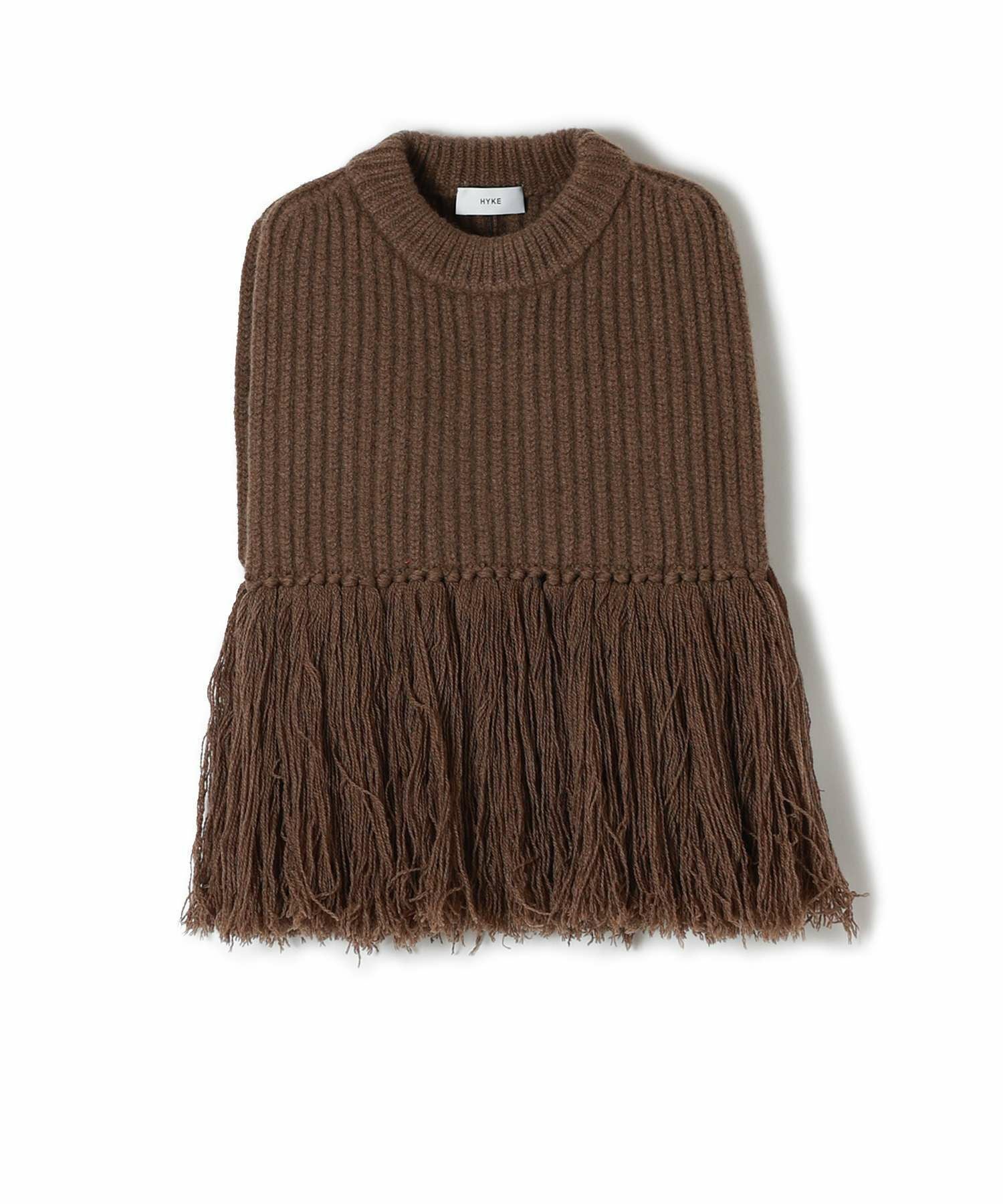 HYKE(ハイク)】 WOOL RIBBED SWEATER TOP WITH FRINGE｜PARIGOT ONLINE