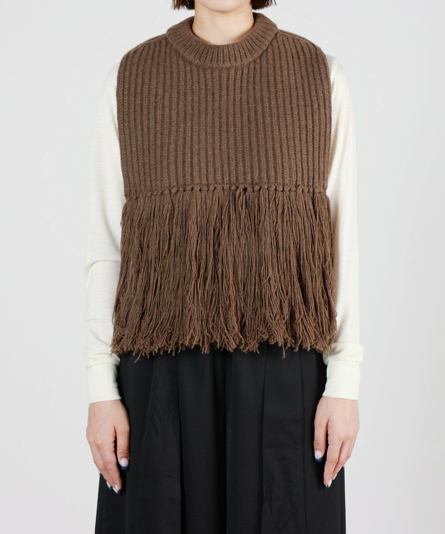 HYKE(ハイク)】 WOOL RIBBED SWEATER TOP WITH FRINGE｜PARIGOT ONLINE