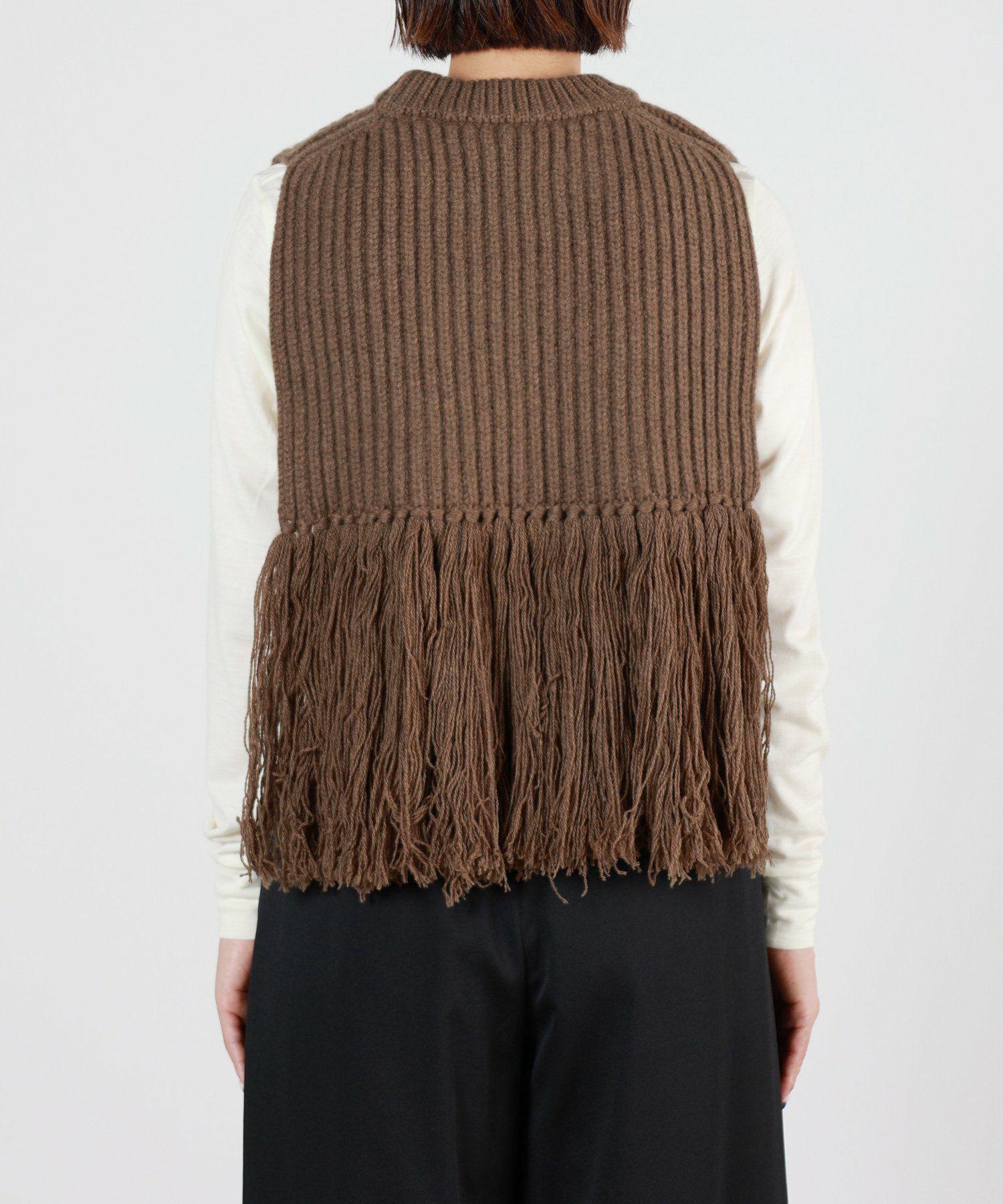 HYKE(ハイク)】 WOOL RIBBED SWEATER TOP WITH FRINGE｜PARIGOT ONLINE
