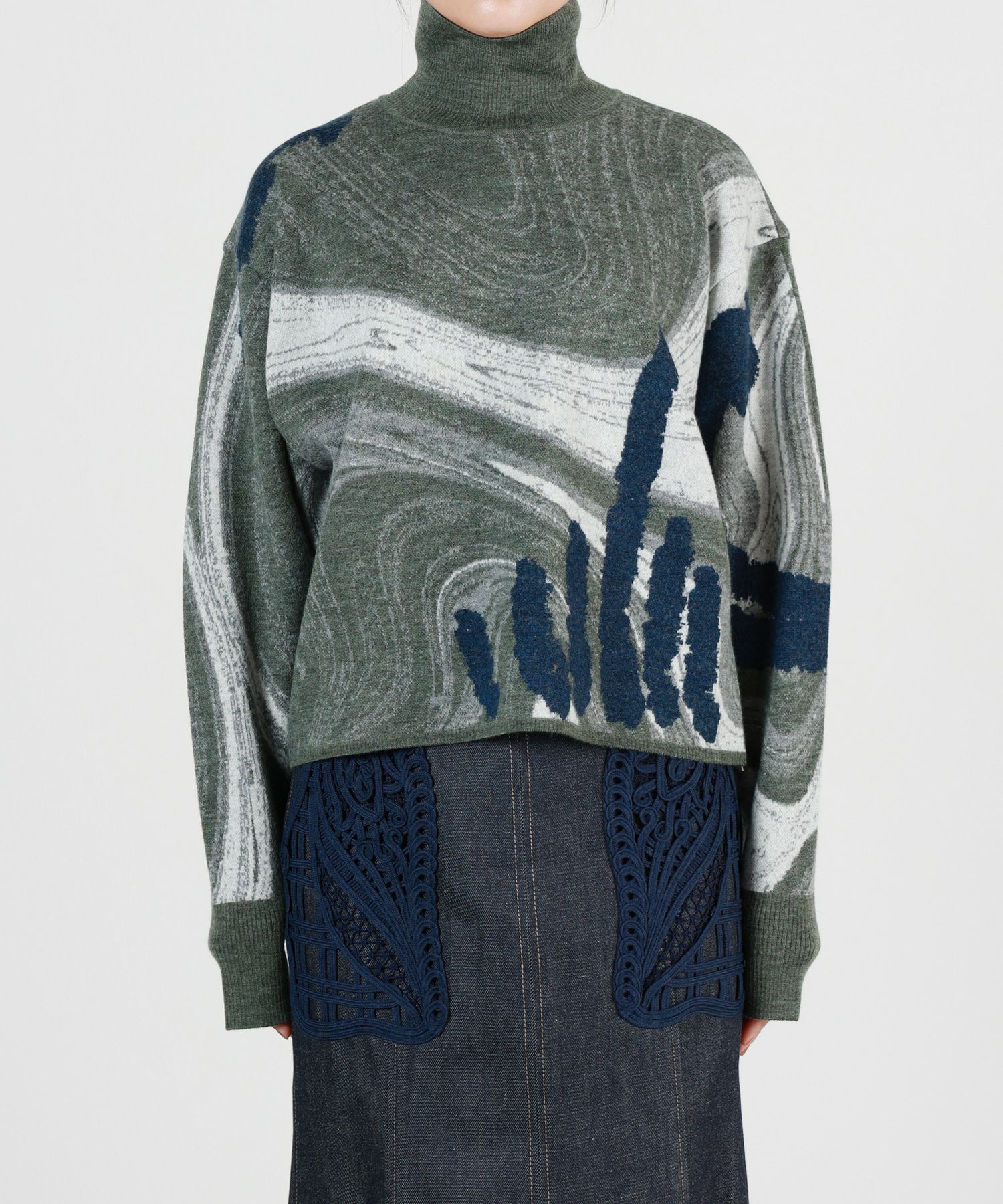 Mame Kurogouchi(マメ クロゴウチ)】 Marble Pattern High Neck