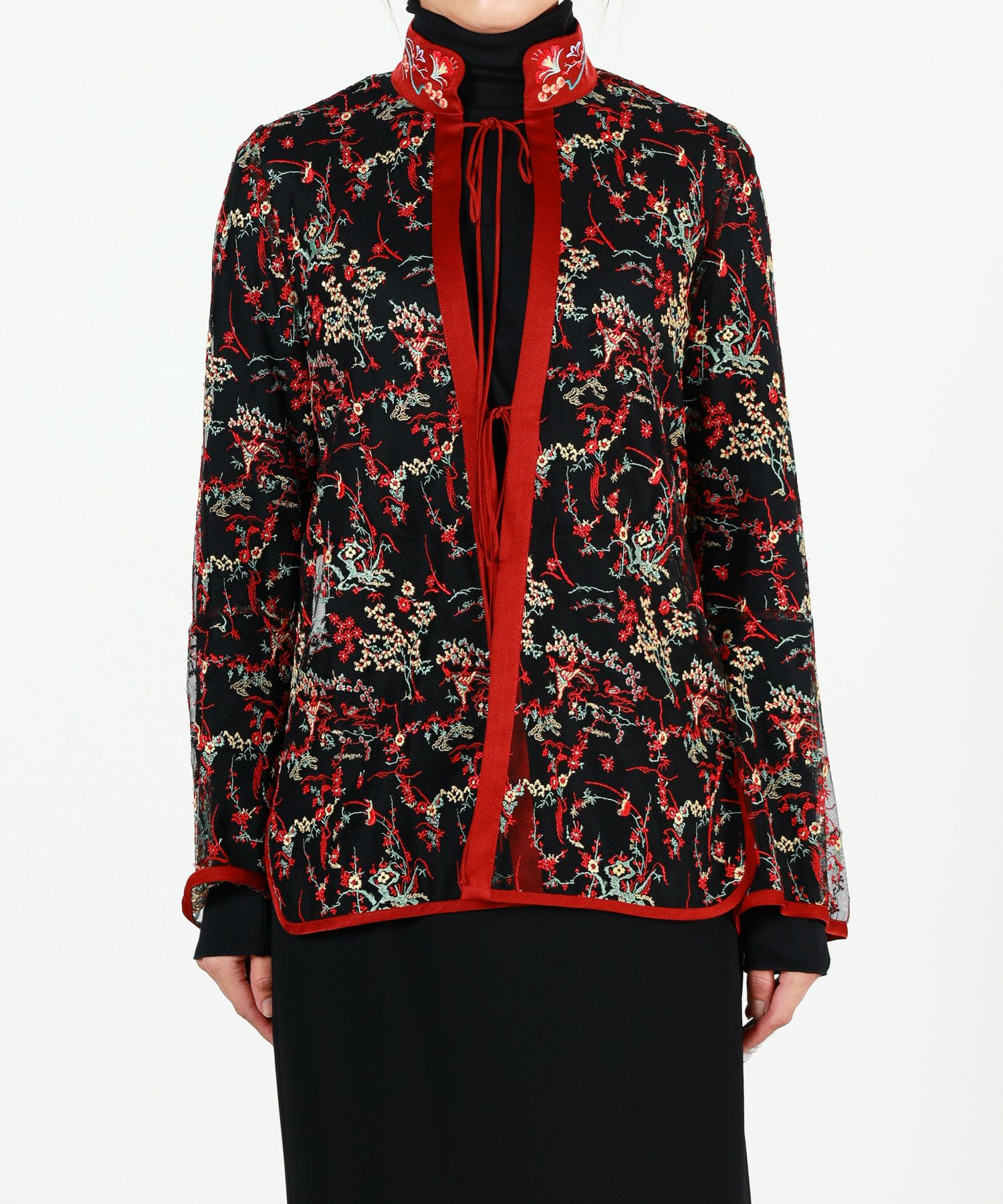 Mame Kurogouchi(マメ クロゴウチ)】 Floral Lace Stand Collar Shirt