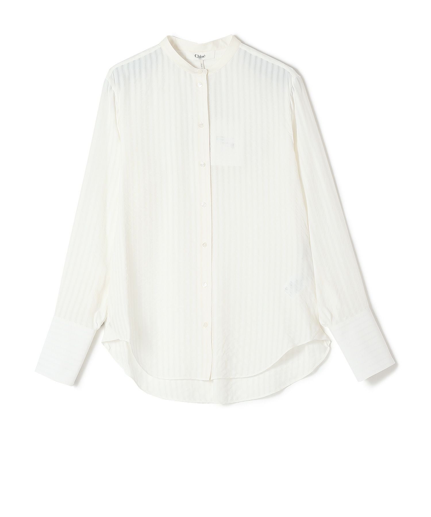 Chloe(クロエ)】 ストライプビスコース製ノーカラーシャツ｜PARIGOT
