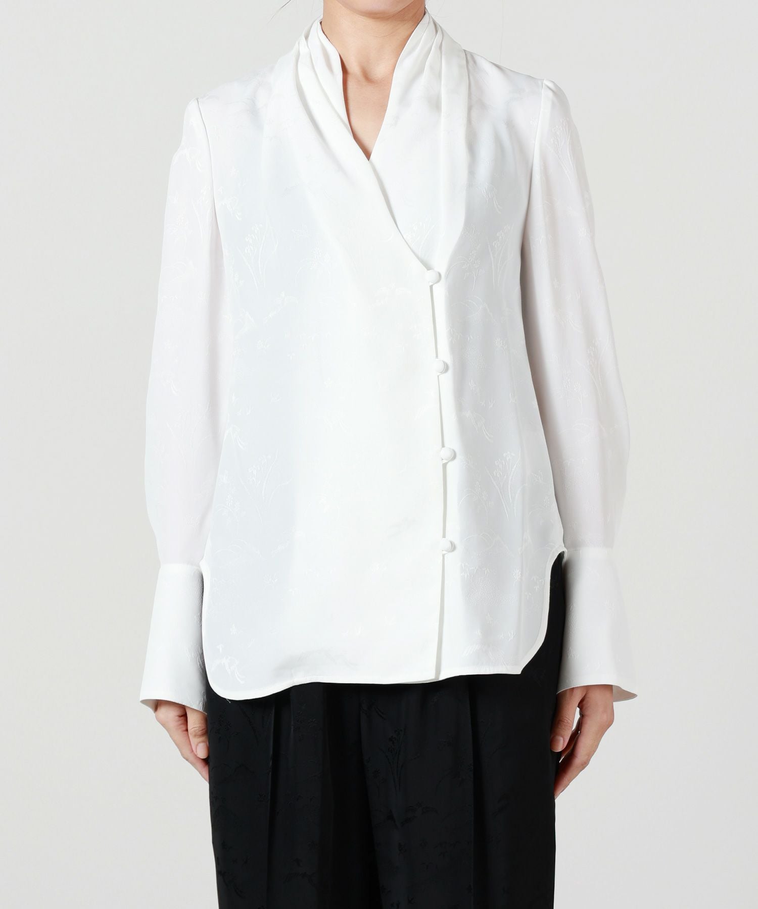 m*n様 mame 花鳥柄 ジャカード ブラウス シャツ 25ss Mame Kurogouchi(マメ クロゴウチ)】 Viscose Rayon Floral Jacquard