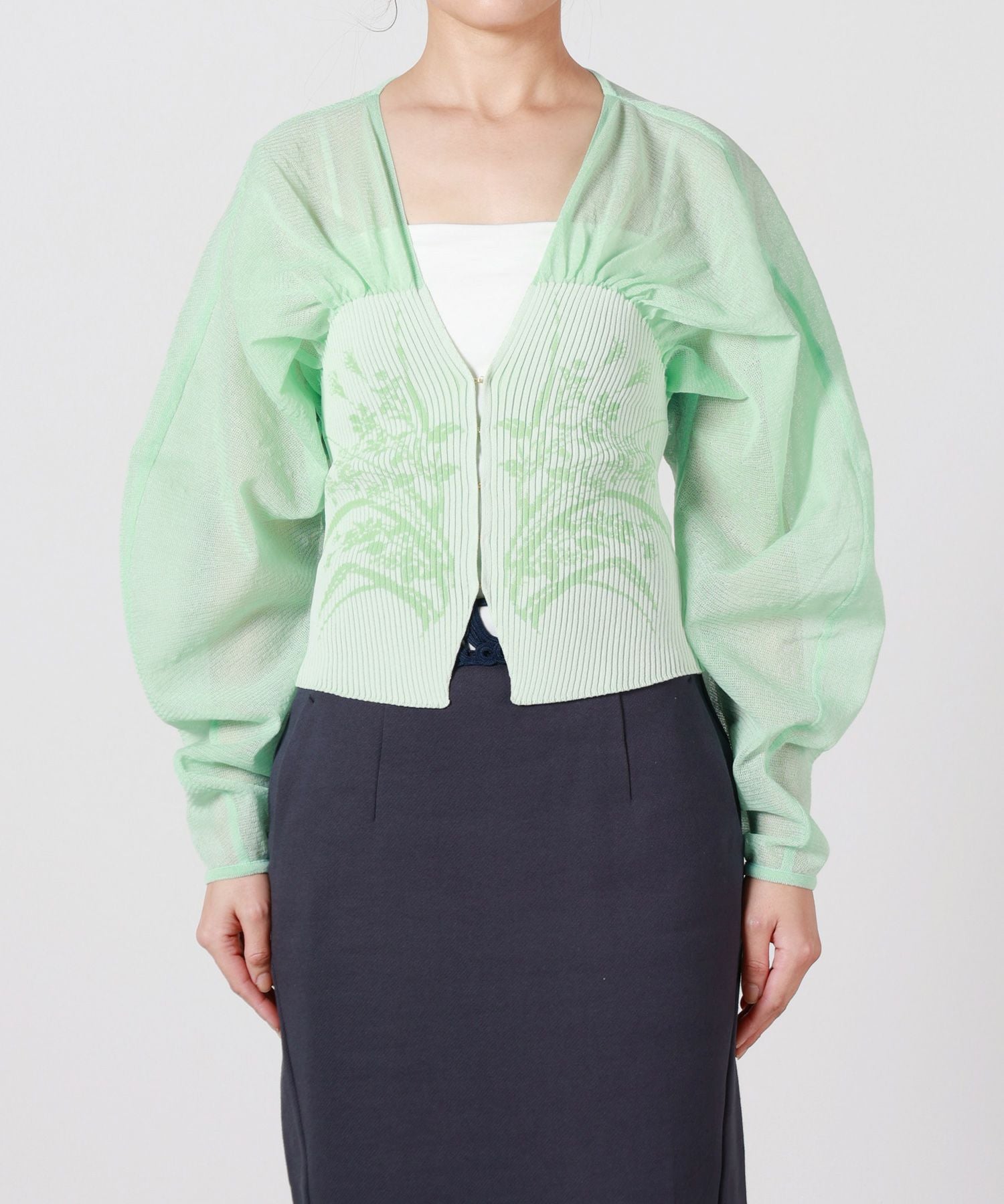 Mame Kurogouchi(マメ クロゴウチ)】 Sheer Rounded Sleeve Knitted
