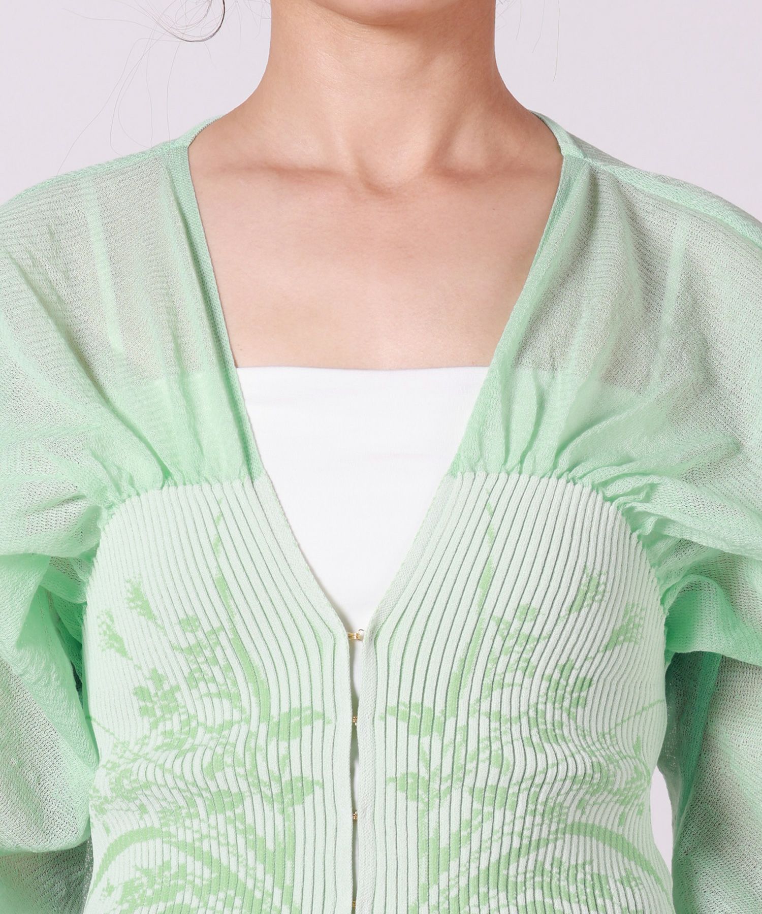 Mame Kurogouchi(マメ クロゴウチ)】 Sheer Rounded Sleeve Knitted