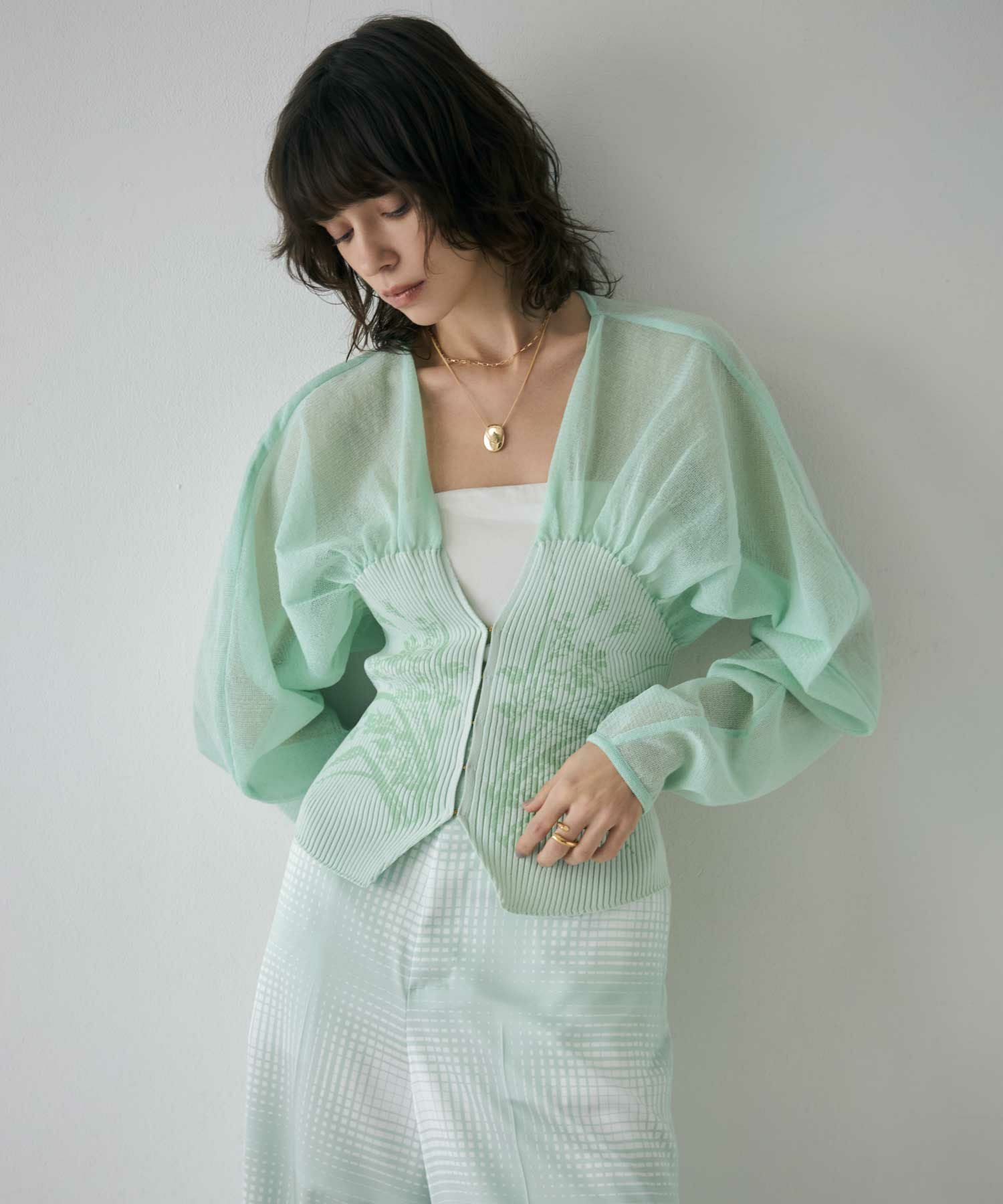 Mame Kurogouchi(マメ クロゴウチ)】 Sheer Rounded Sleeve Knitted