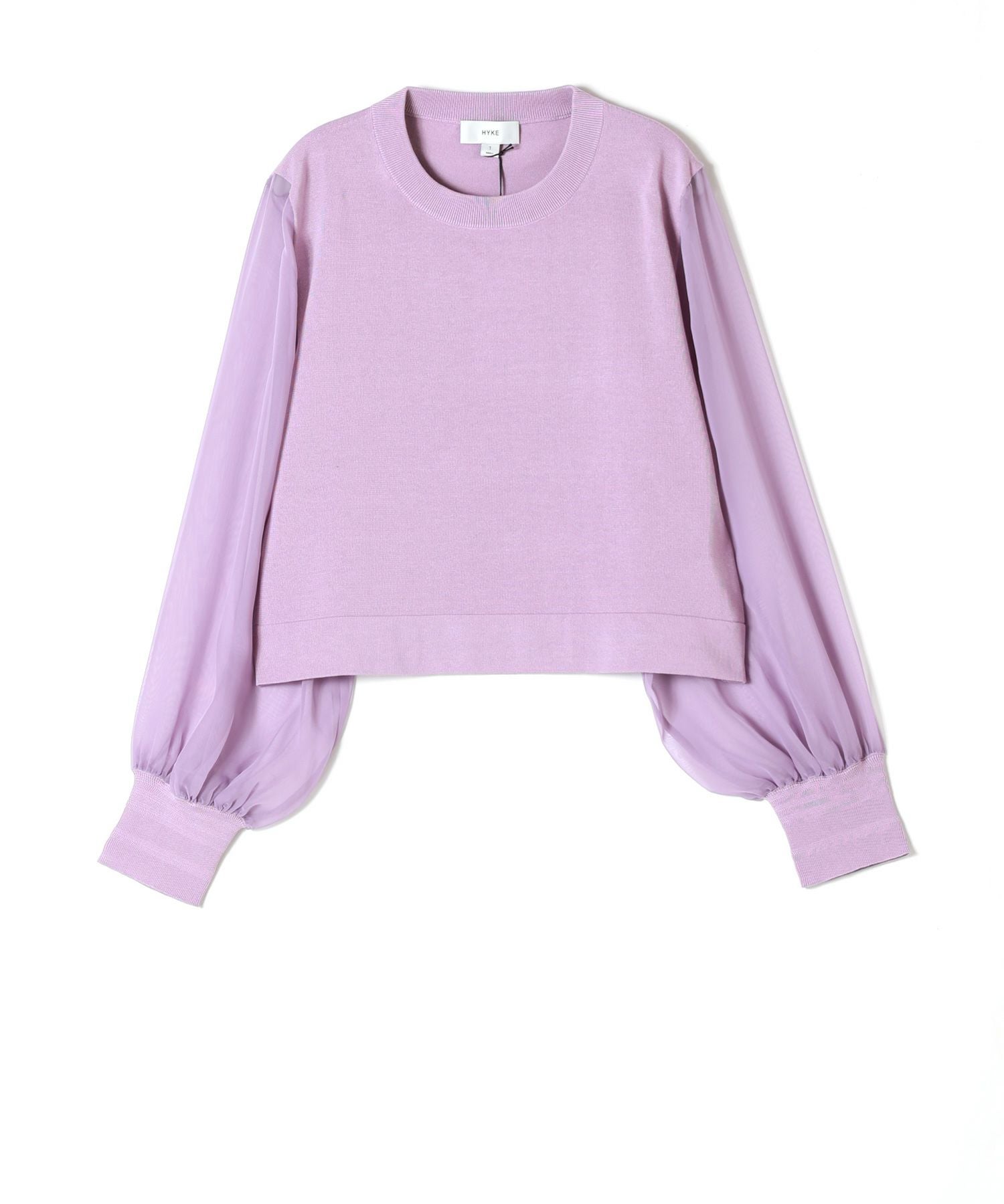 HYKE(ハイク)】 CREW NECK CROPPED SWEATER WITH SHEER SLEEVE