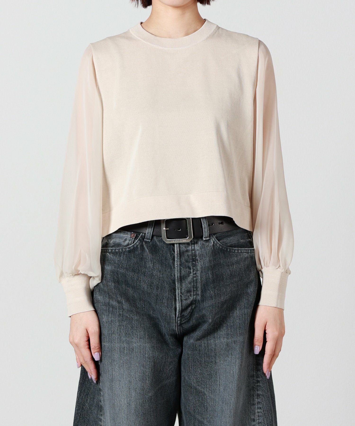 ニット/セーター HYKE  CREW NECK SWEATER SHEER SLEEVE SHEER CREW NECK SWEATER 11394 | HYKE