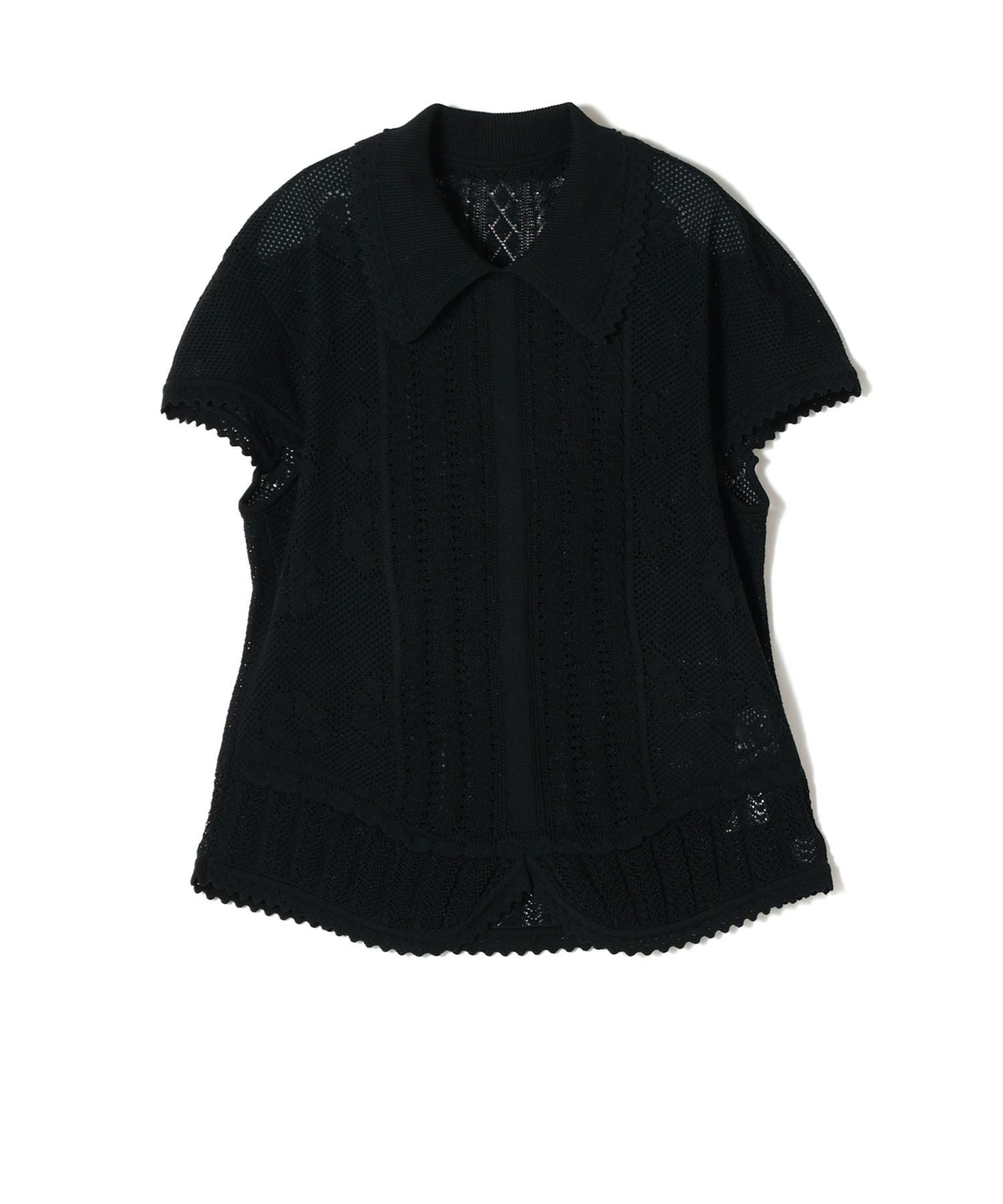 Mame Kurogouchi / マメクロゴウチ | Net Stripe Tops ニットトップス | 2 | ネイビー/シルバー/ブラック | レディース Mame Kurogouchi(マメ クロゴウチ)】 Lace Stripe Knitted Top