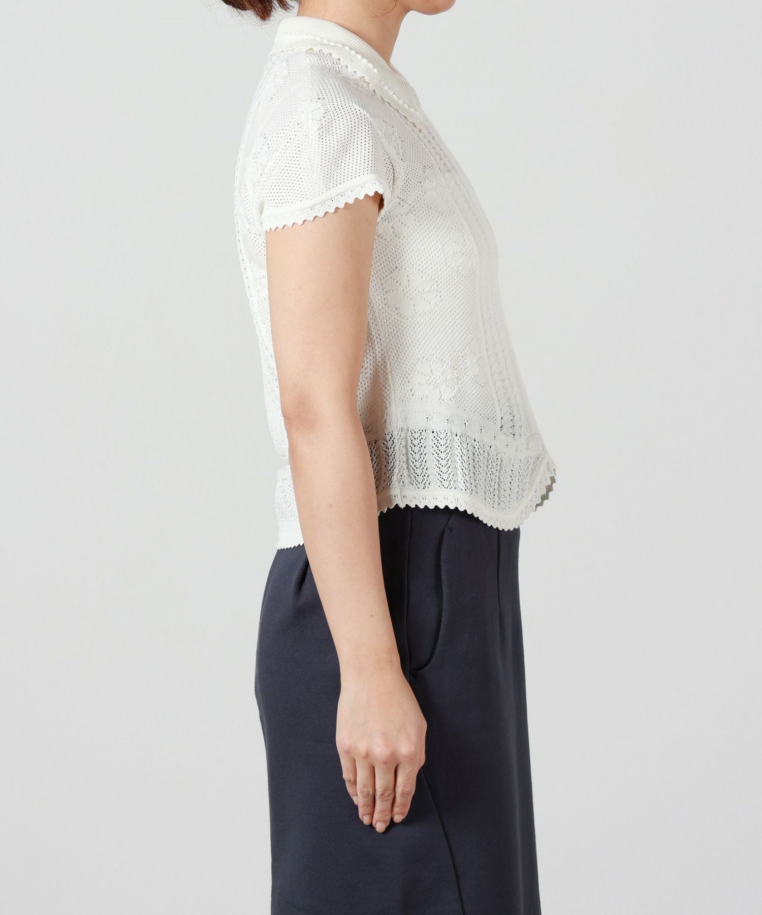 マメクロゴウウチ/エクリュ/トップス Mame Kurogouchi(マメ クロゴウチ)】 Eyelet Jersey Jacquard Top