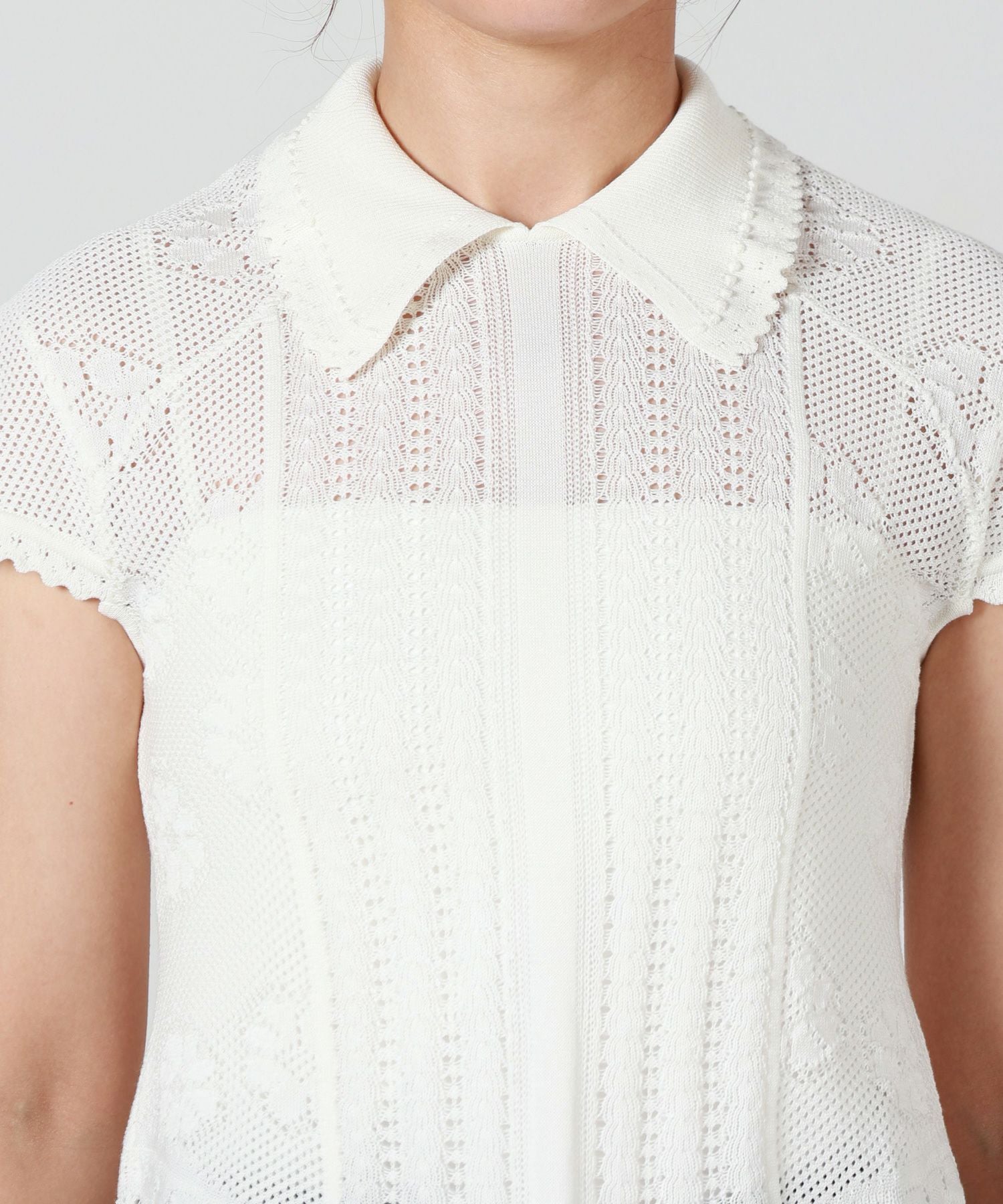 Mame Kurogouchi / マメクロゴウチ | Net Stripe Tops ニットトップス | 2 | ネイビー/シルバー/ブラック | レディース Mame Kurogouchi(マメ クロゴウチ)】 Lace Stripe Knitted Top