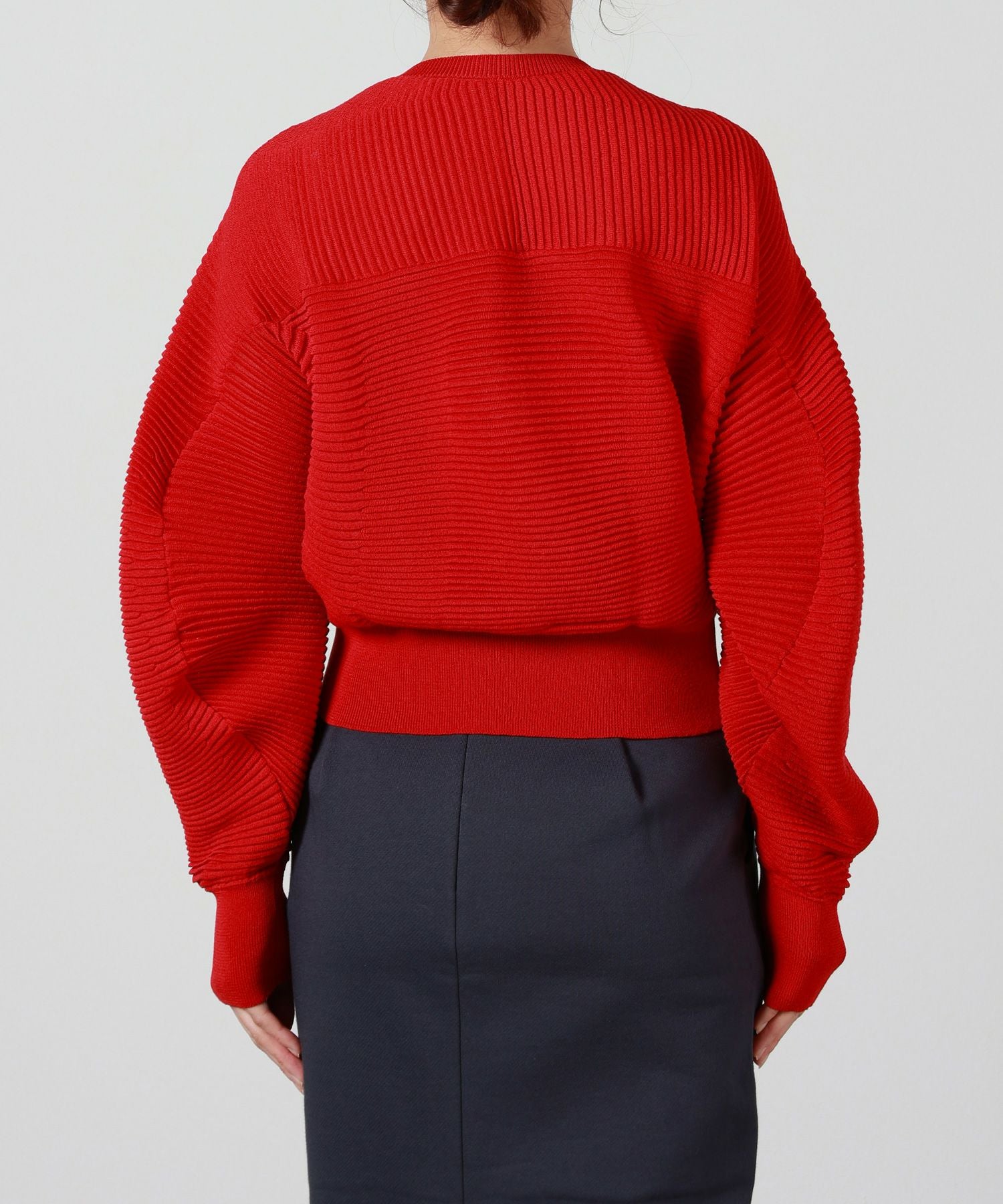 mame ニット　赤 Mame Kurogouchi：Curved Sleeve Knitted Cardigan - RED - ORANN