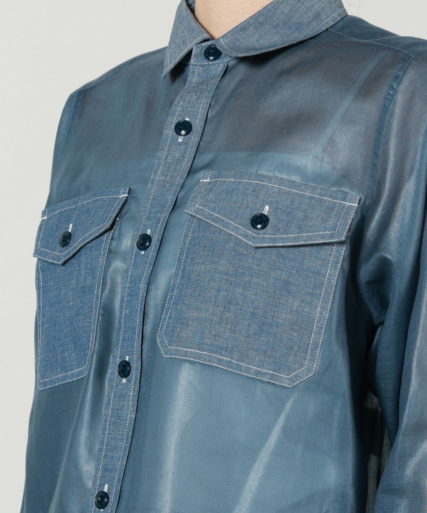 HYKEハイク　シャンブレーシアースリーブシャツ SHEER CHAMBRAY SHIRT-シアーシャンブレーシャツ-HYKE（ハイク）通販