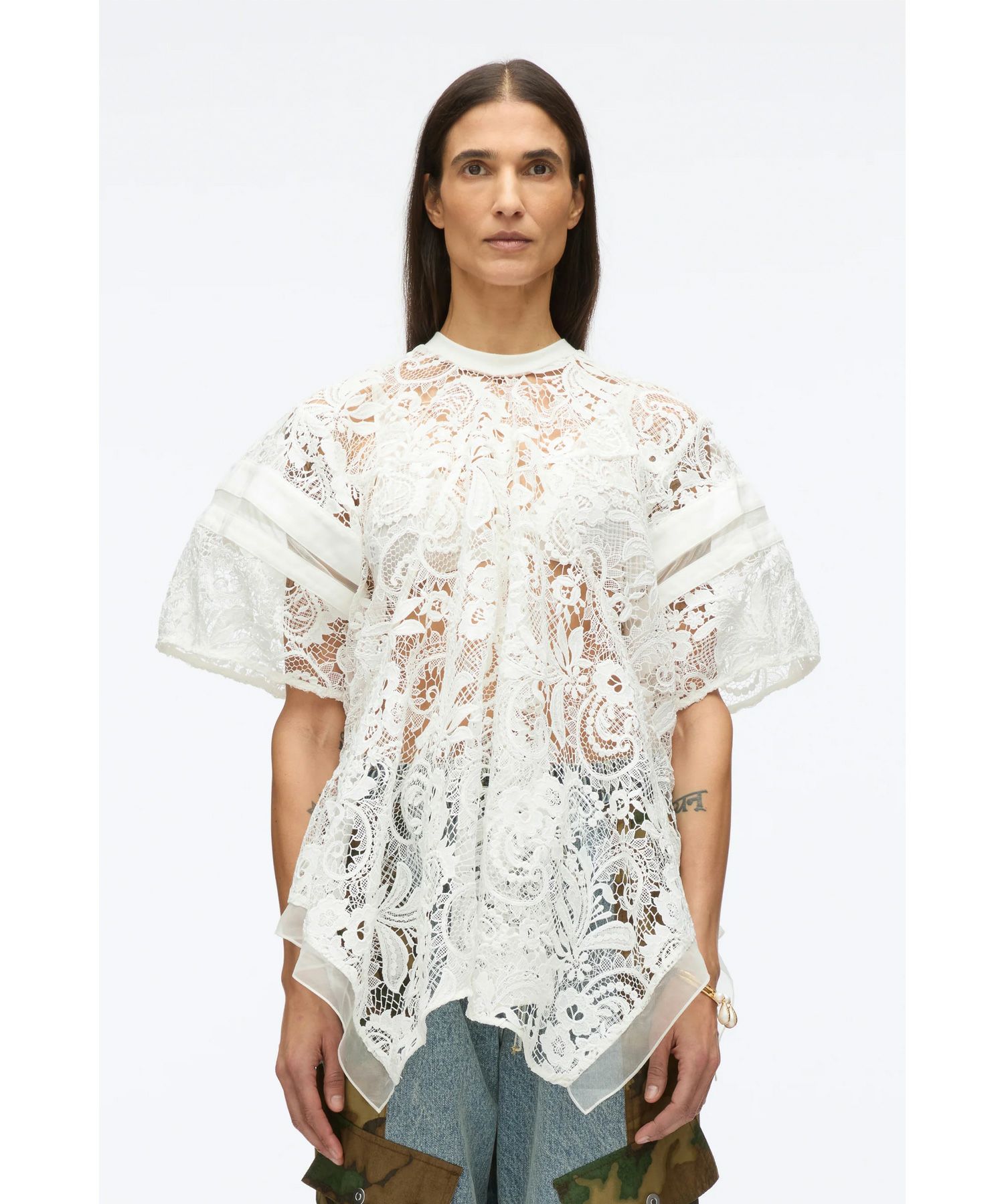 美品 スリーワンフィリップリム 半袖刺繍シースルーシャツブラウス S 3.1 Phillip Lim(スリーワン フィリップリム)】 CORDED EMBROIDERED