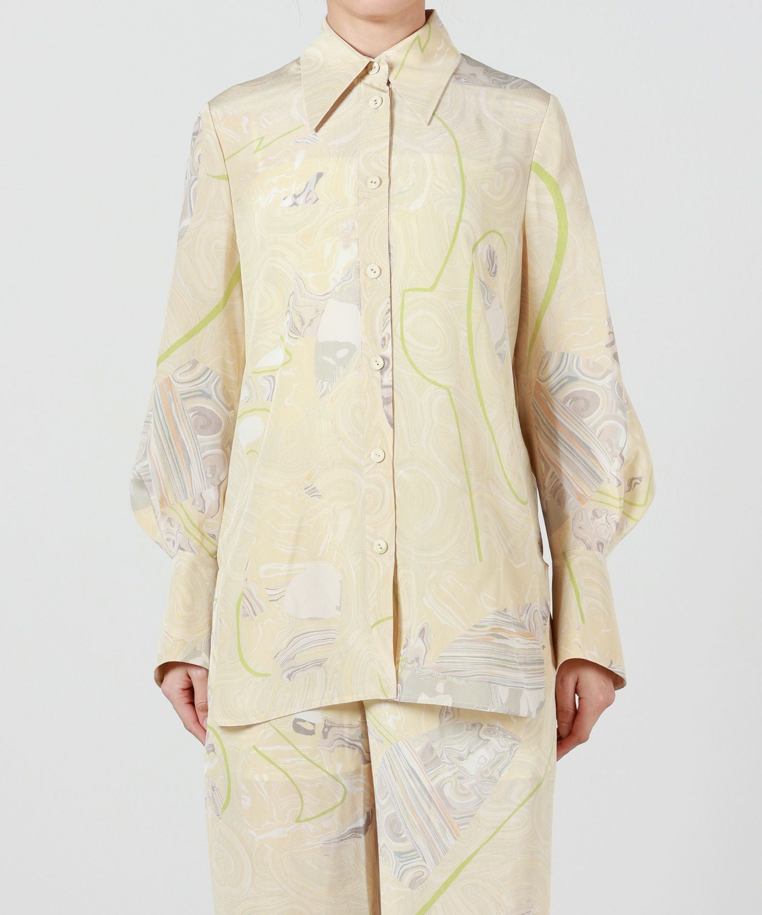 新品mame Marble Print Silk Shirt Mame Kurogouchi(マメ クロゴウチ)】 Marble Print Silk Shirt