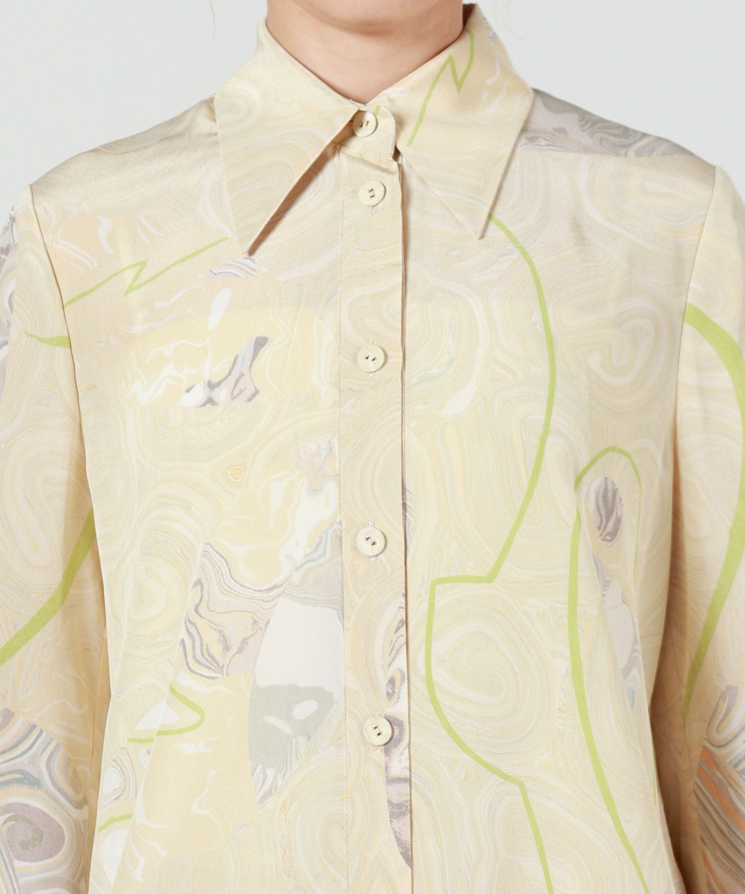 Mame Kurogouchi(マメ クロゴウチ)】 Marble Print Silk Shirt