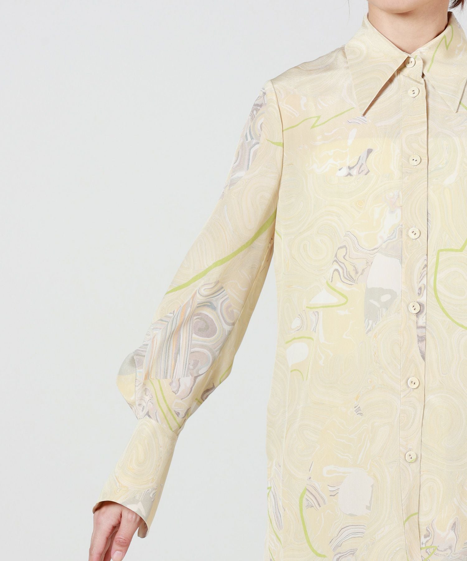 新品mame Marble Print Silk Shirt Mame Kurogouchi Marble Print Silk Shirt Dress - Beige | Garmentory