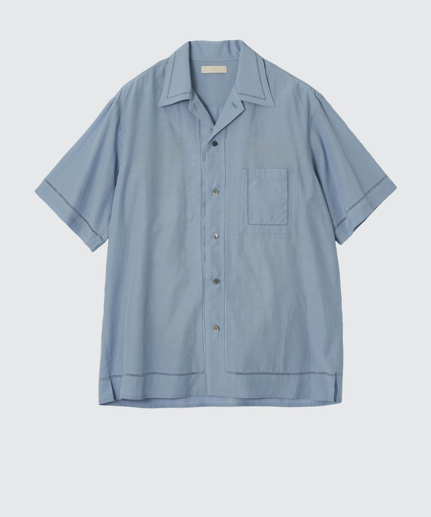 YOKE(ヨーク)】 COTTON ACETATE POPLIN EMBROIDAREY OPEN COLLAR SHIRT YOKE(ヨーク)】 COTTON ACETATE POPLIN EMBROIDAREY OPEN COLLAR SHIRT