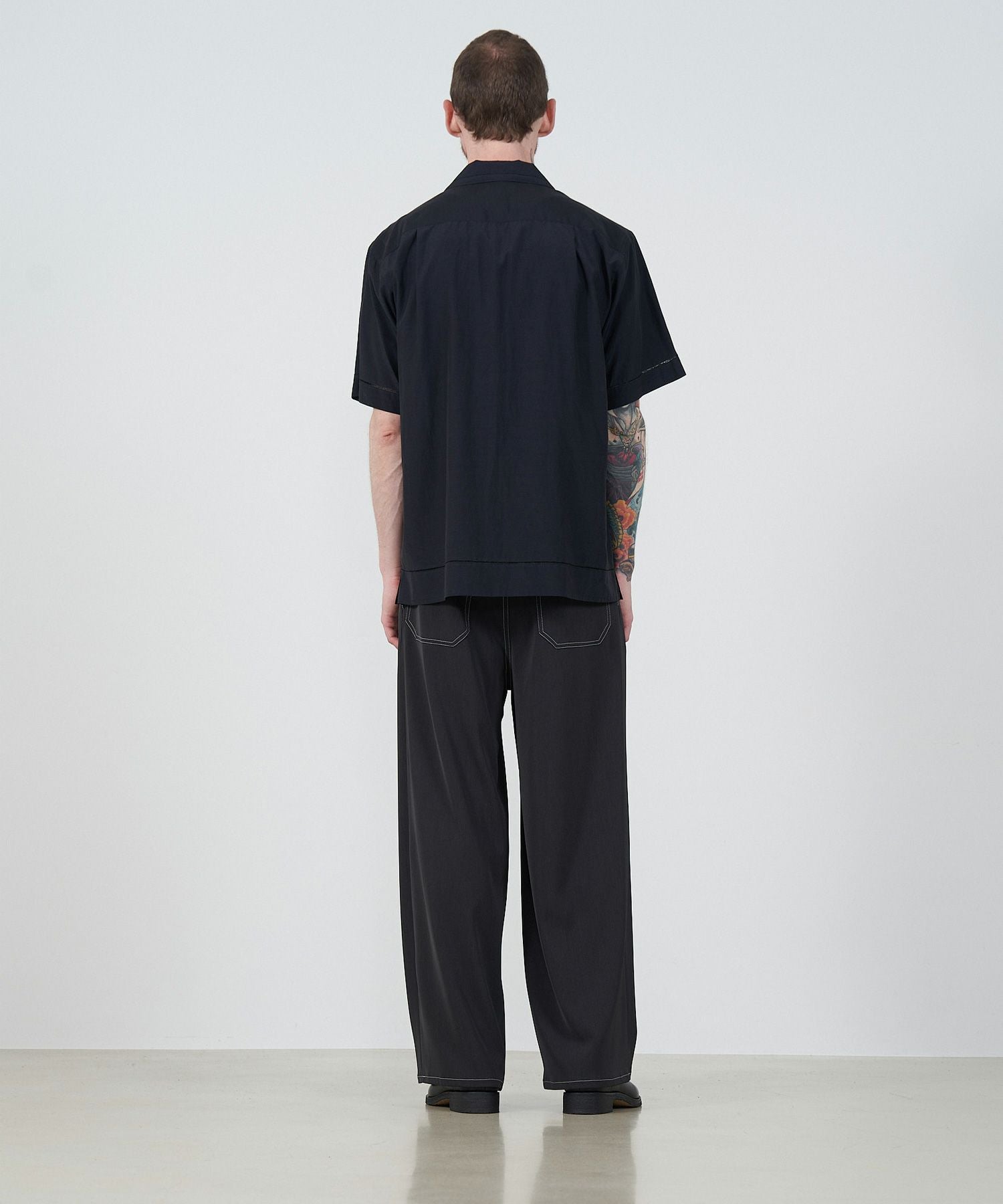 YOKE(ヨーク)】 COTTON ACETATE POPLIN EMBROIDAREY OPEN COLLAR SHIRT
