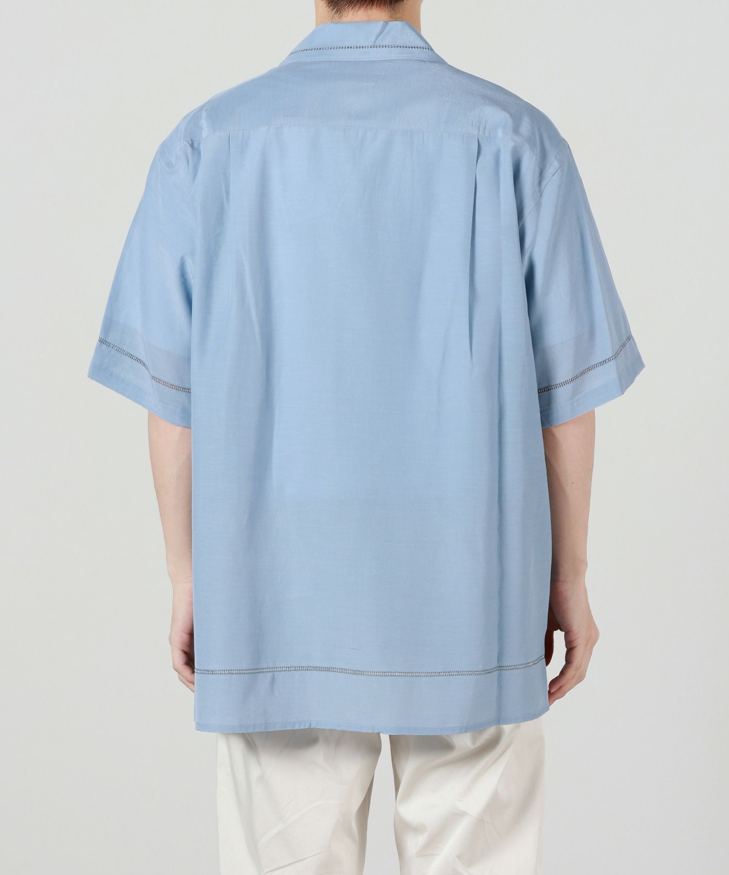 YOKE(ヨーク)】 COTTON ACETATE POPLIN EMBROIDAREY OPEN COLLAR SHIRT