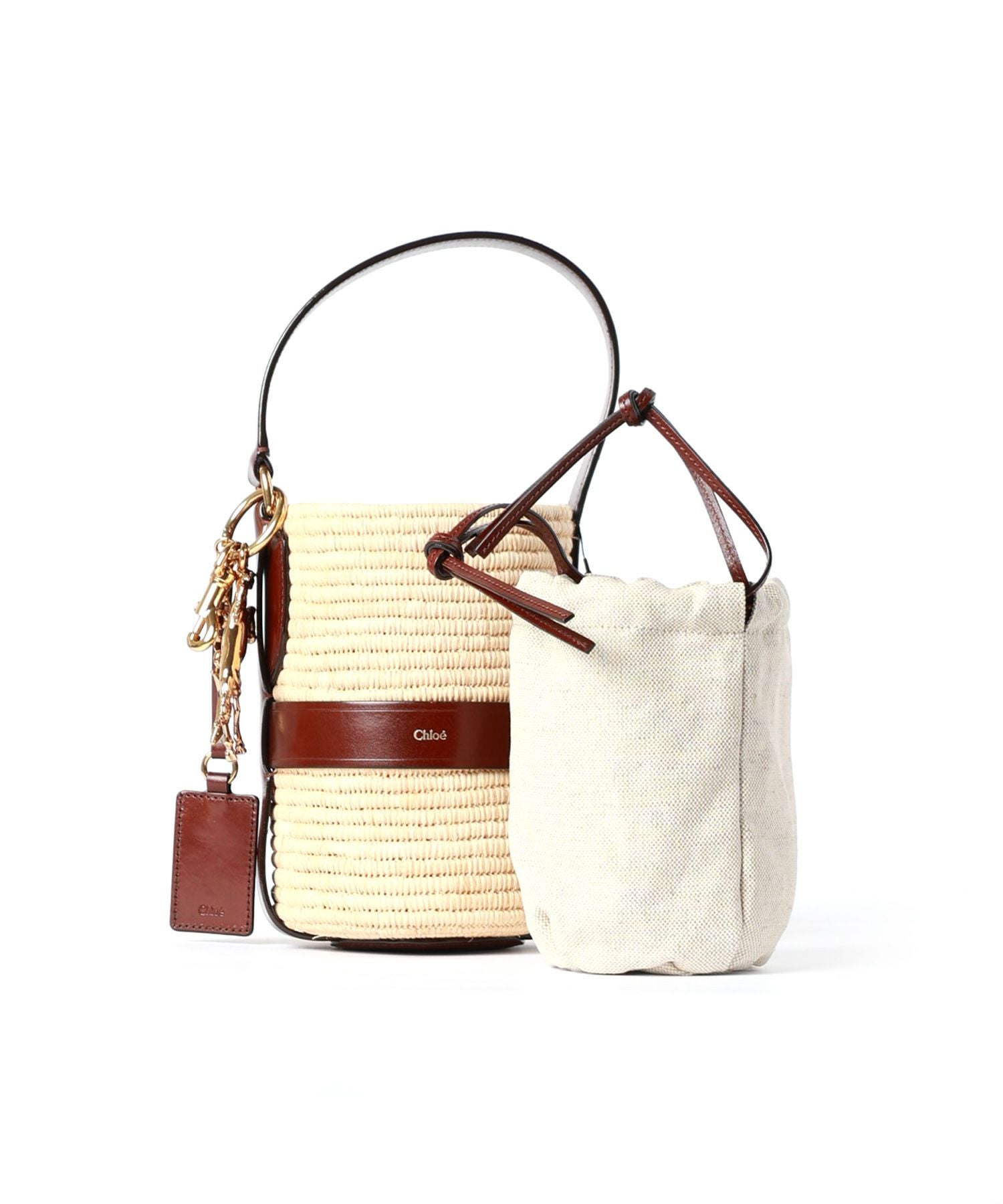 クロエ Chloé ラフィア レザー ハンドバッグ ホワイト カコバッグ 美品 Chloe(クロエ)】 KERALA ロゴ ラフィア バケットバッグ｜PARIGOT