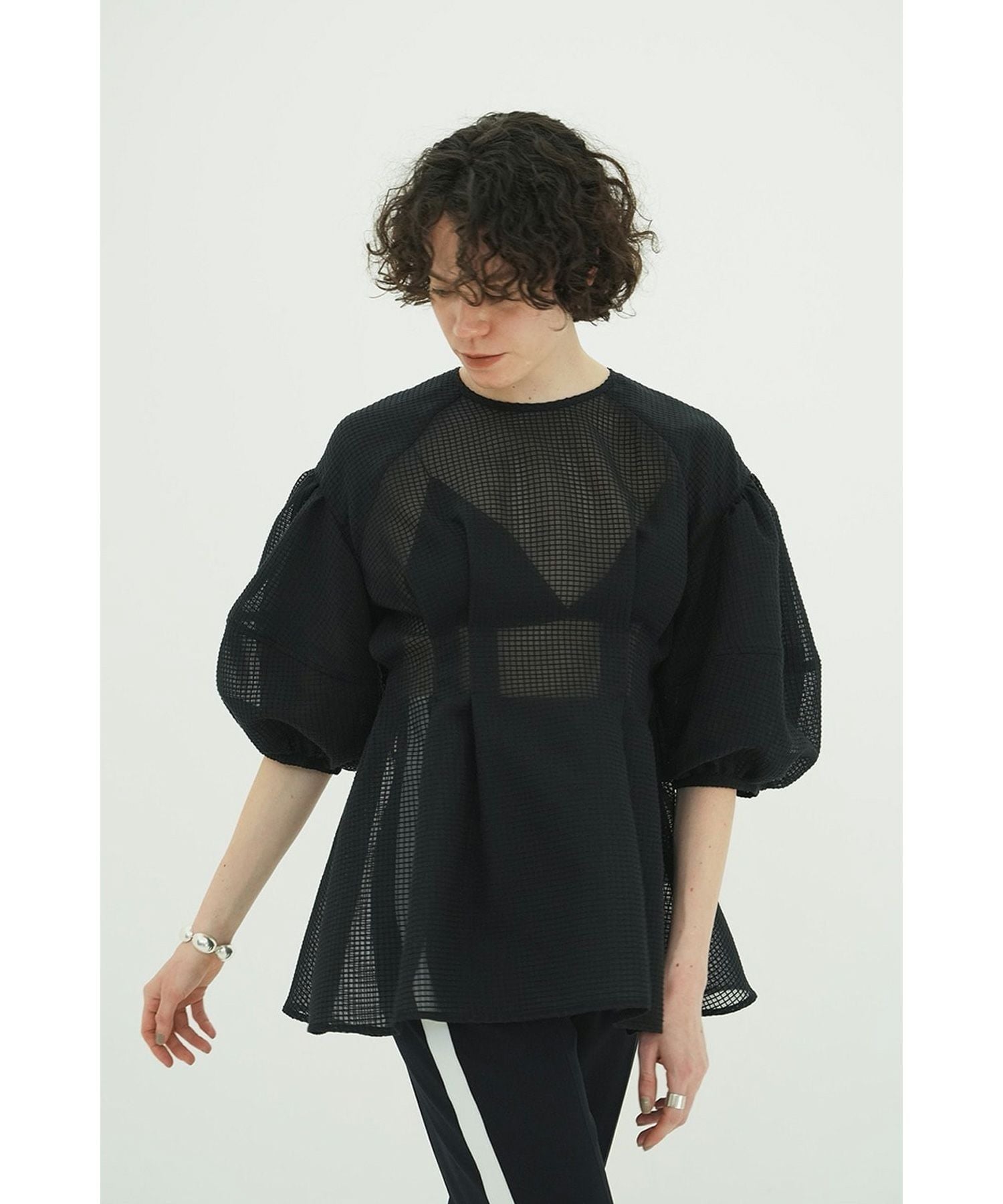 CLANE(クラネ)】 SHEER PLAID VOLUME SLEEVE TOPS｜PARIGOT ONLINE