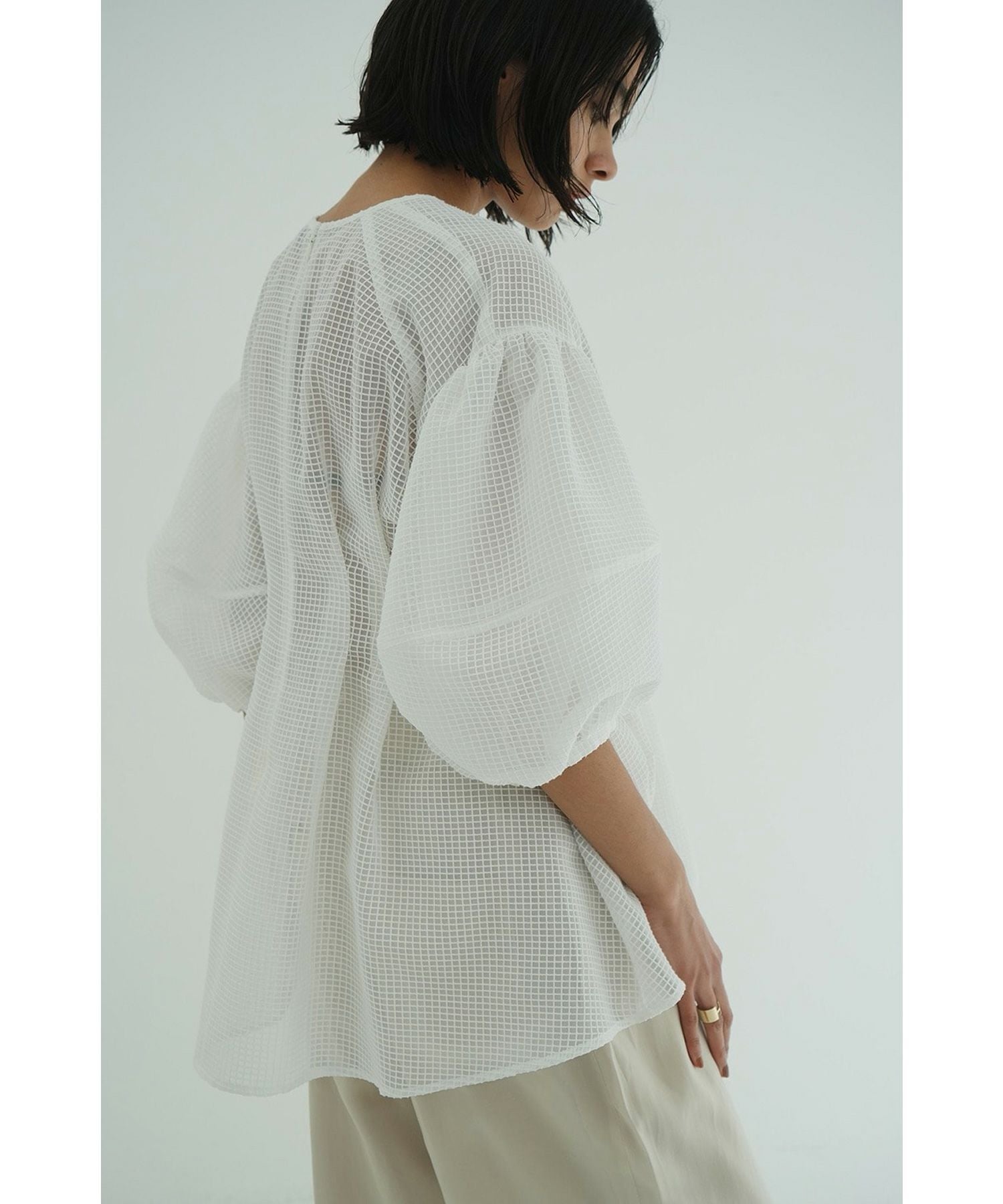 CLANE(クラネ)】 SHEER PLAID VOLUME SLEEVE TOPS｜PARIGOT ONLINE