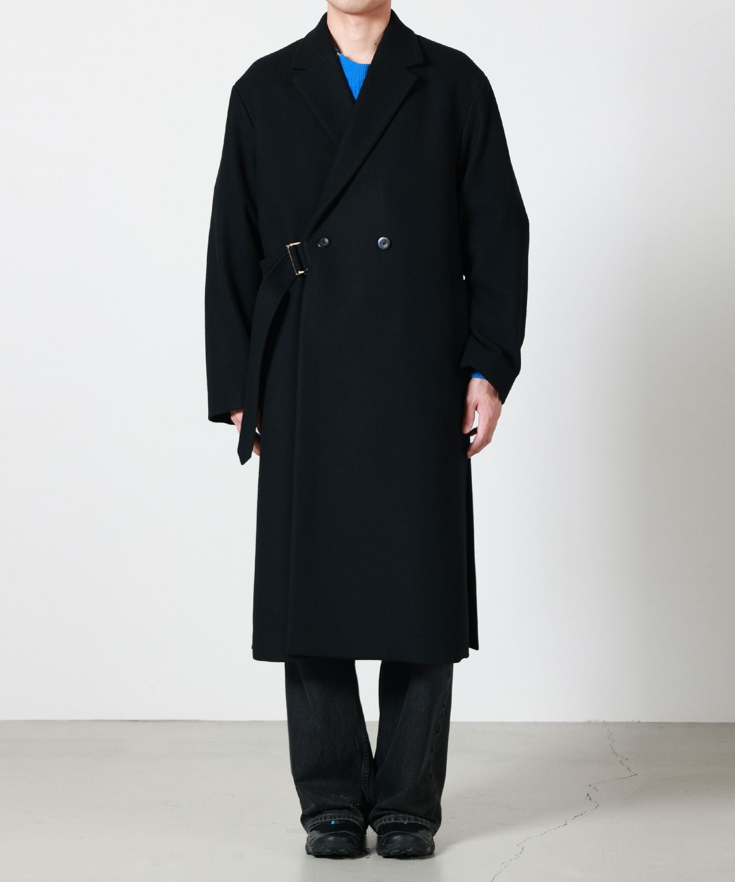 CULLNI(クルニ)】 Lamb Wool Melton Tie Locken Long Chester Coat