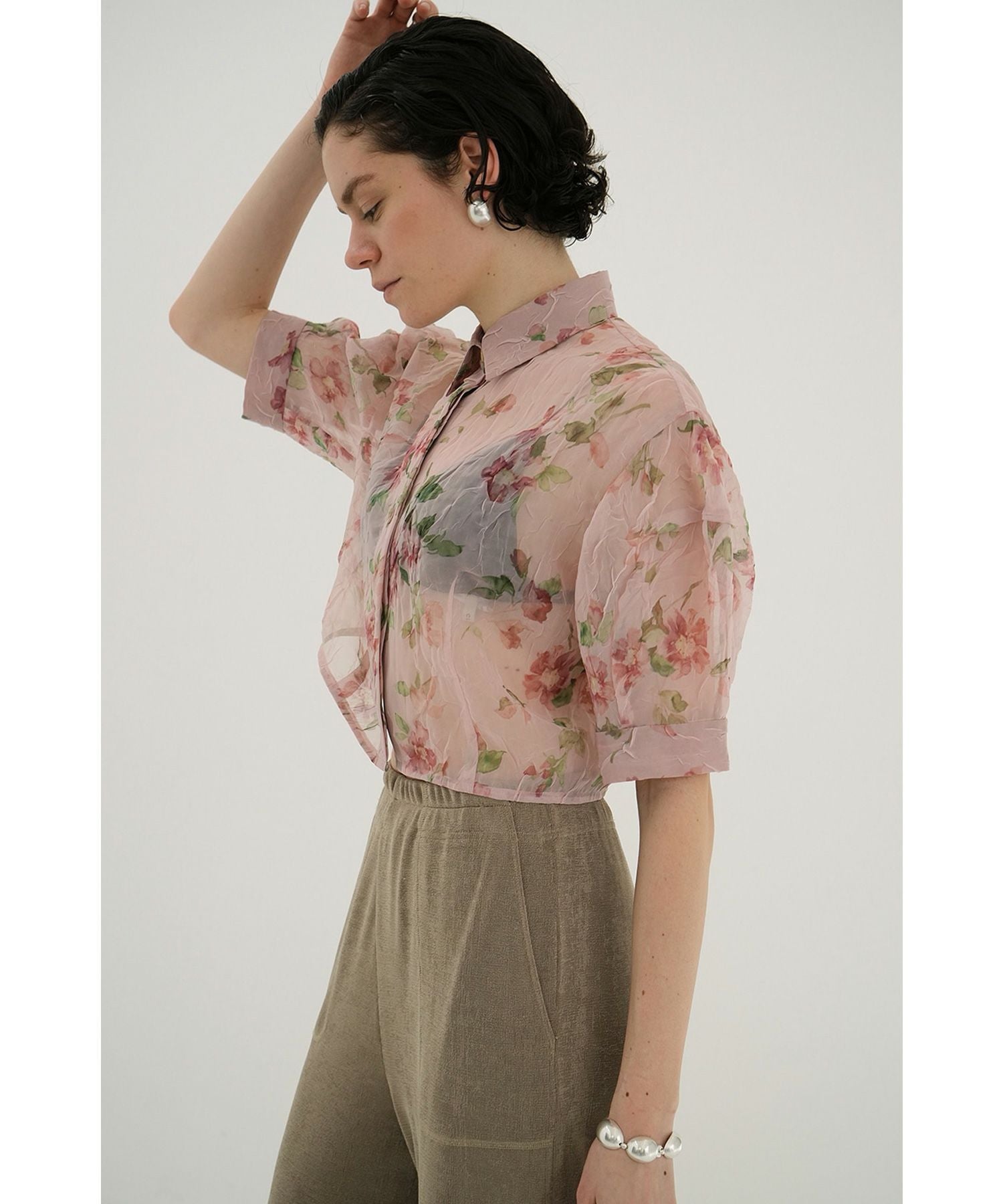 新品値札付き　CLANE　SHEER FLOWER SHORT　サイズ1　黒 中古・古着通販】CLANE (クラネ) SHEER FLOWER SHORT SLEEVE SHIRTS