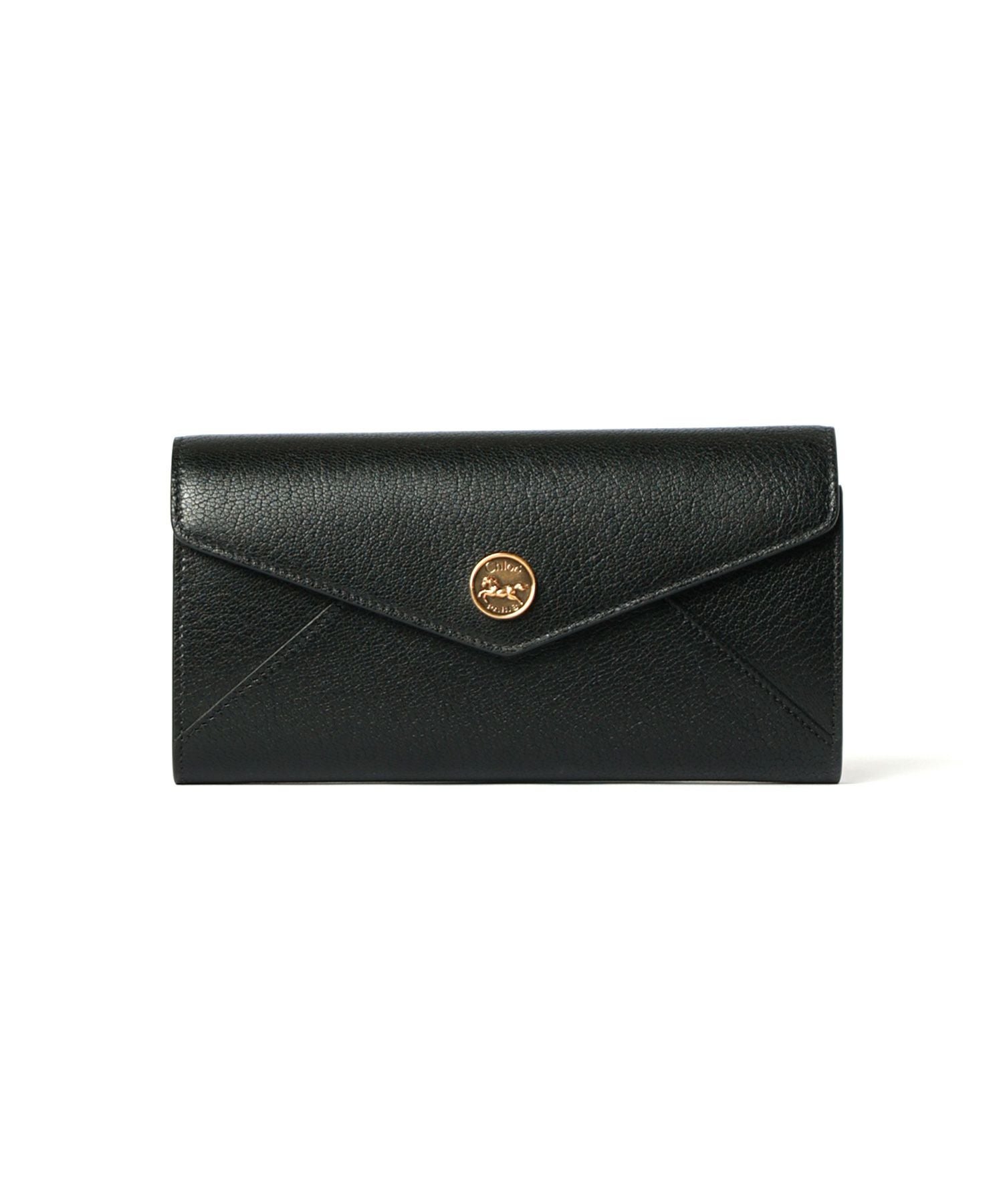 Chloe ロングウォレット　ブラック Chloe(クロエ)】 グレインレザー製フラップ付きENVELOPEロング