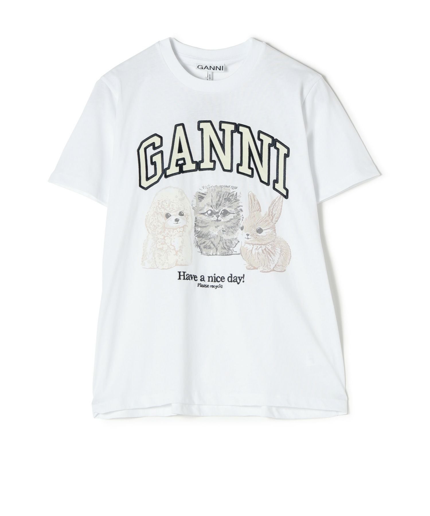【GANNI】新品タグ付 ロゴ ドッグTシャツ オーガニックコットン 犬 GANNI(ガニー)】 WHITE ANIMAL PRINT T-SHIRT｜PARIGOT ONLINE（パリゴ