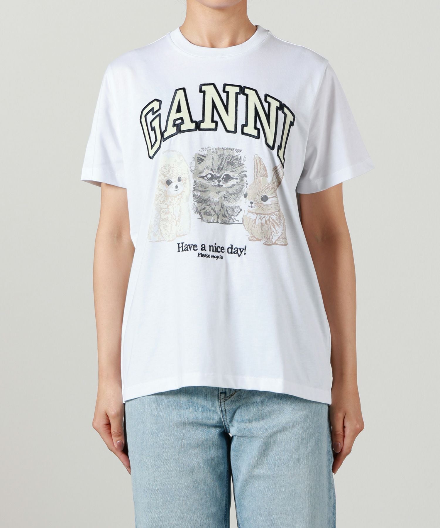 GANNI 犬イラスト Tシャツ ホワイト Bright White White Puppy T-shirt | GANNI (Global) ID