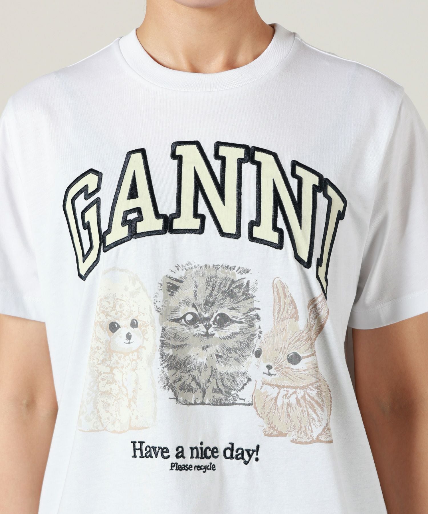 【GANNI】新品タグ付 ロゴ ドッグTシャツ オーガニックコットン 犬 GANNI(ガニー)】 WHITE ANIMAL PRINT T-SHIRT｜PARIGOT ONLINE（パリゴ