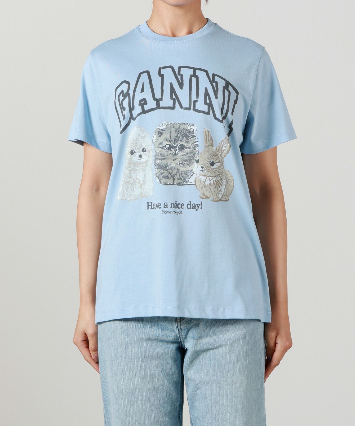 GANNI(ガニー)】 BLUE ANIMAL PRINT T-SHIRT｜PARIGOT ONLINE（パリゴ