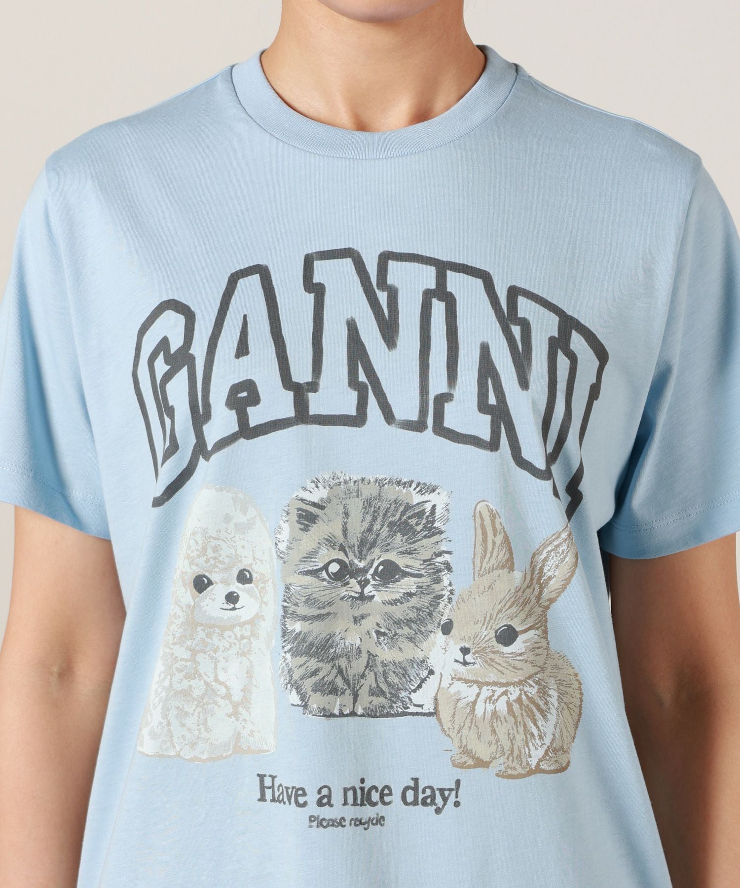 GANNI 半袖Tシャツ 犬のイラスト付き GANNI（ガニー） 半袖 Tシャツ Basic Cotton Jersey T-shirt A1050048